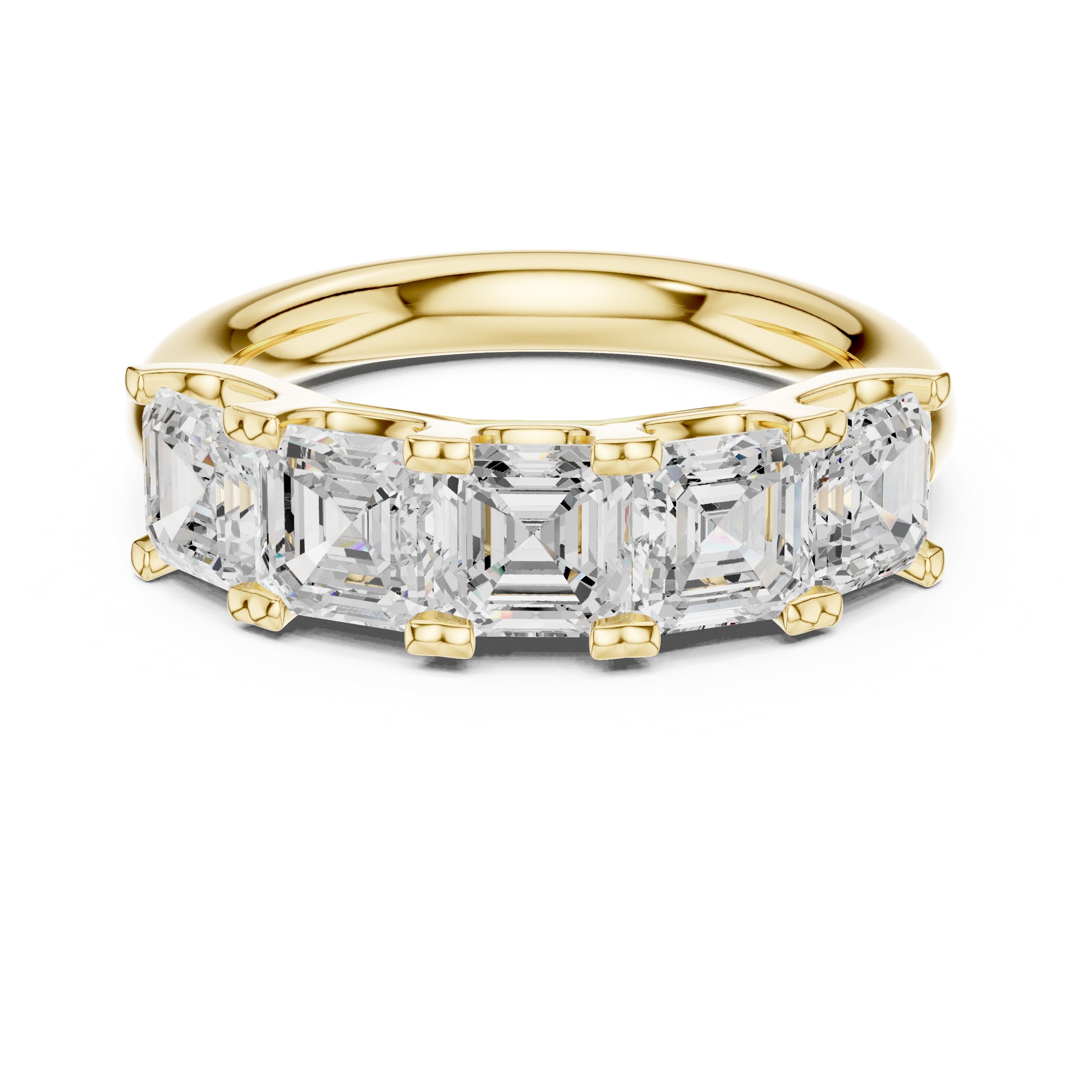 Asscher Cut Five Stone Diamond Wedding Band in Yellow Gold - VYKA Diamonds