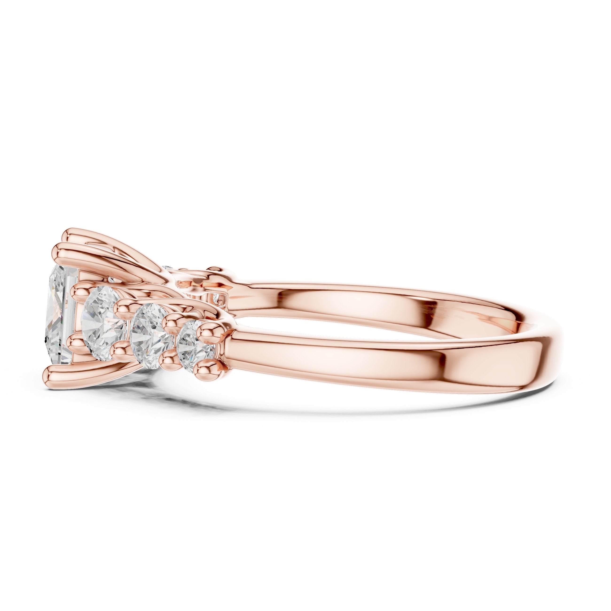 Princess Cut Engagement Ring with Round Side Accents on Chevron Shoulders in Rose Gold - VYKA Diamonds