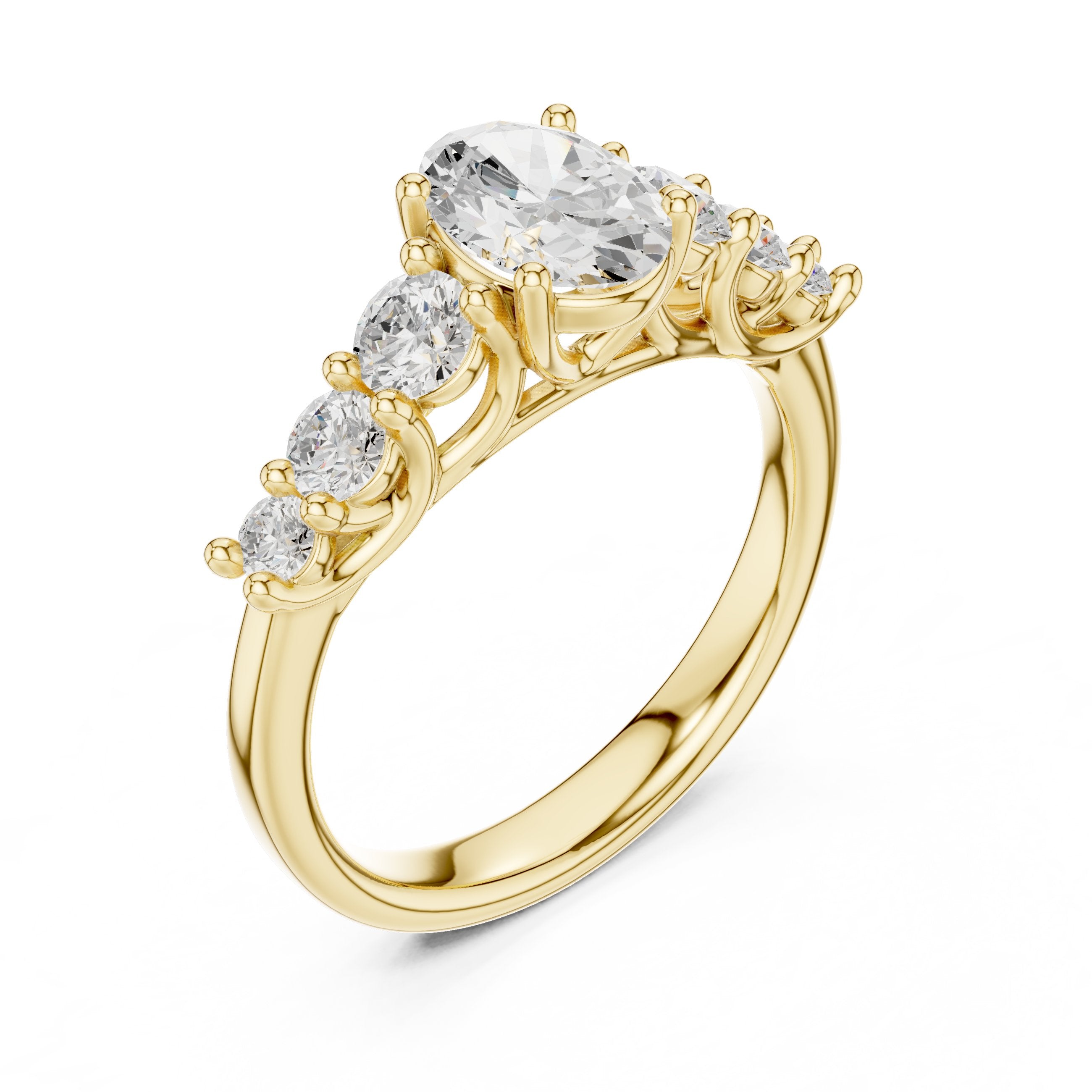 Oval Diamond Engagement Ring with Graduated Round Side Accents in Yellow Gold - VYKA Diamonds