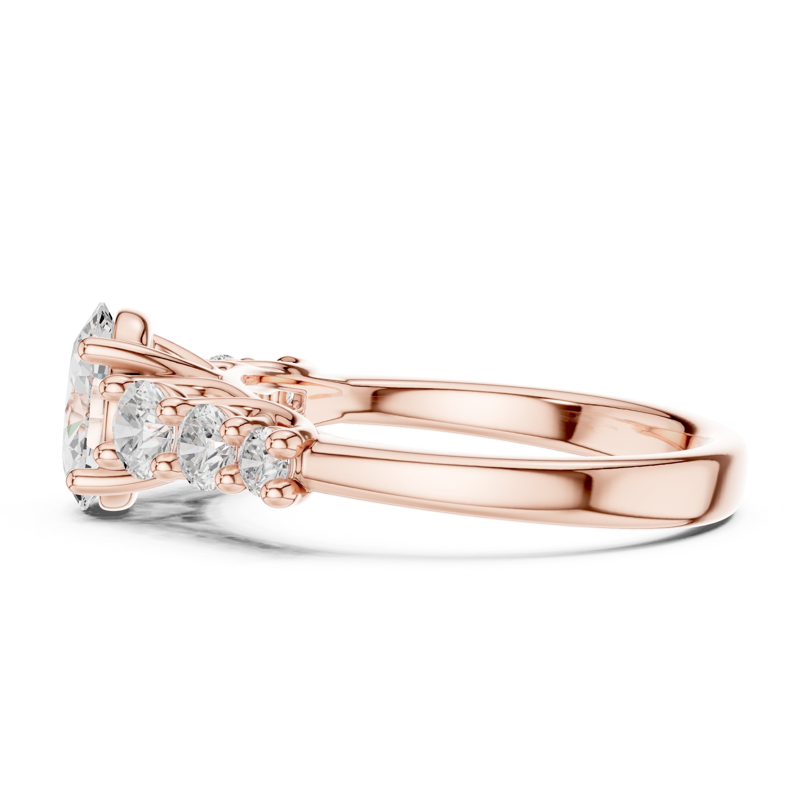 Oval Diamond Engagement Ring with Graduated Round Side Accents in Rose Gold - VYKA Diamonds