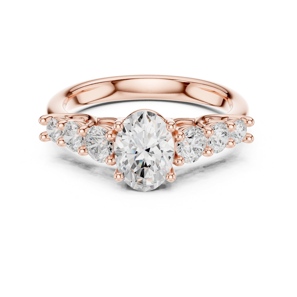 Oval Diamond Engagement Ring with Graduated Round Side Accents