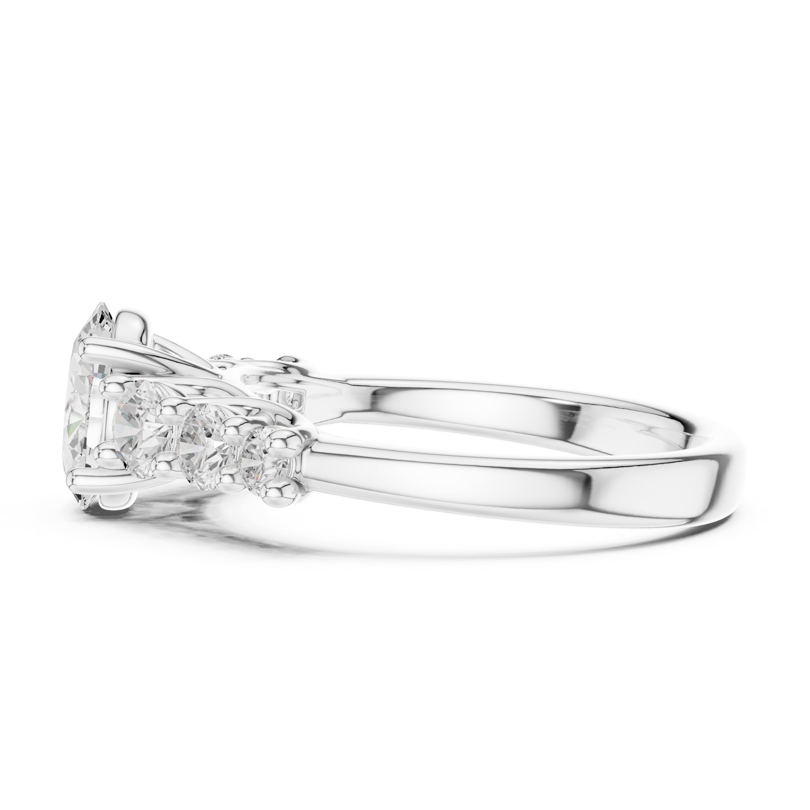 Oval Diamond Engagement Ring with Graduated Round Side Accents in White Gold - VYKA Diamonds