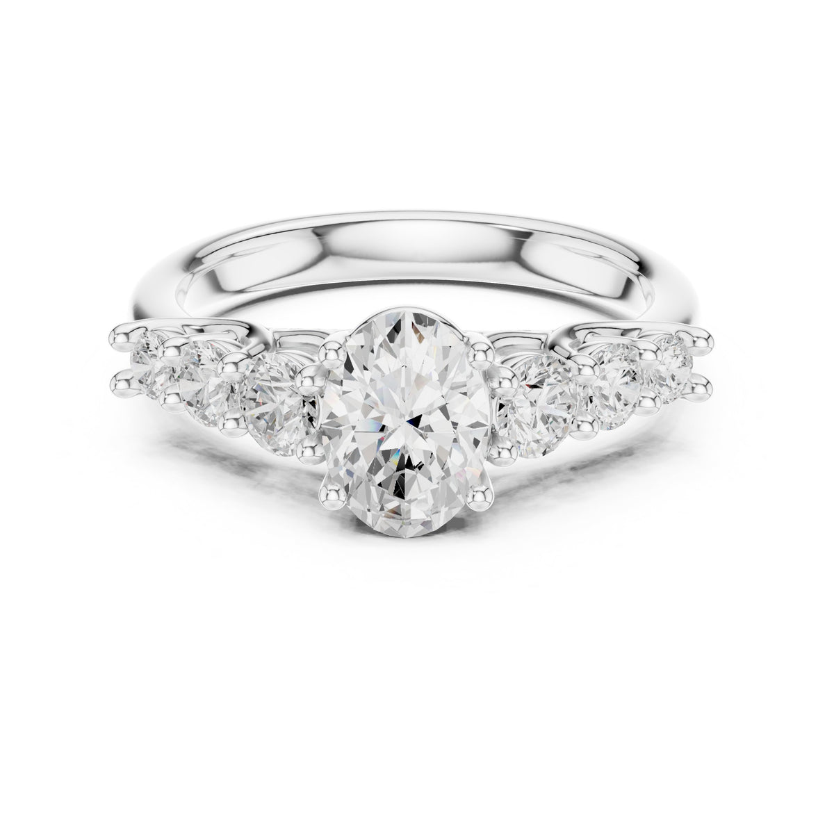 Oval Diamond Engagement Ring with Graduated Round Side Accents