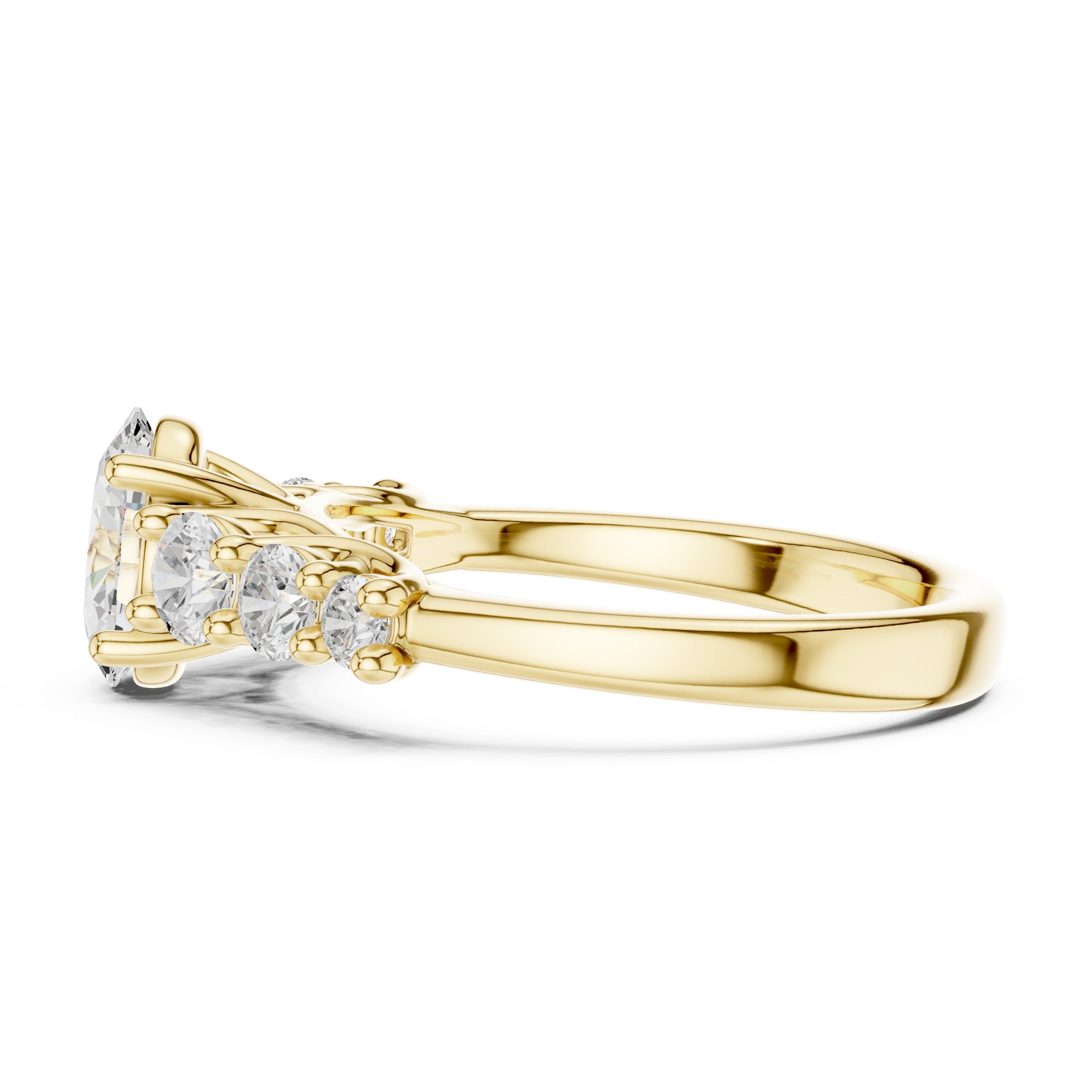 Oval Diamond Engagement Ring with Graduated Round Side Accents in Yellow Gold - VYKA Diamonds