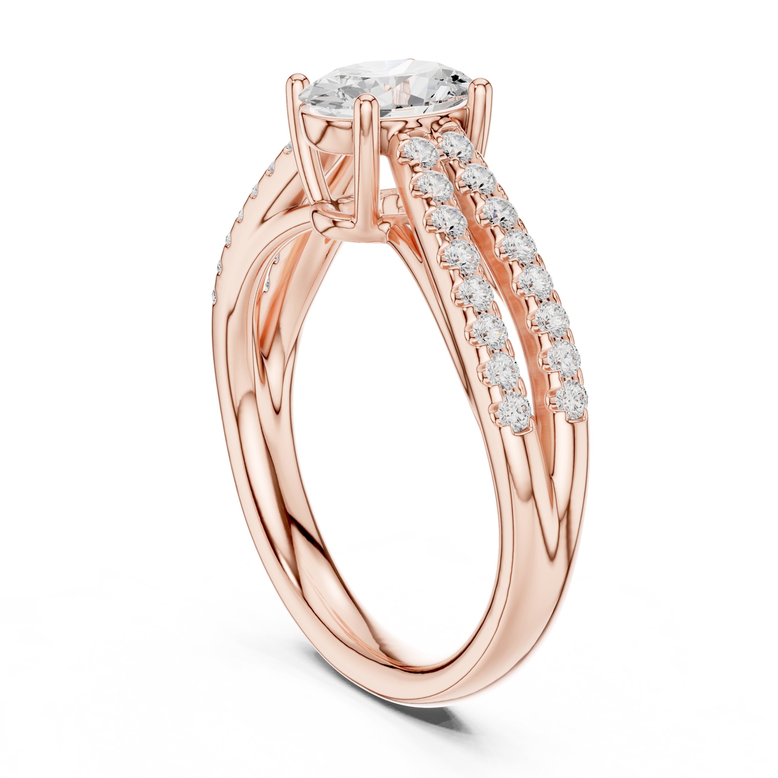 Oval Diamond Engagement Ring with Double Pavé Split Shank in Rose Gold - VYKA Diamonds