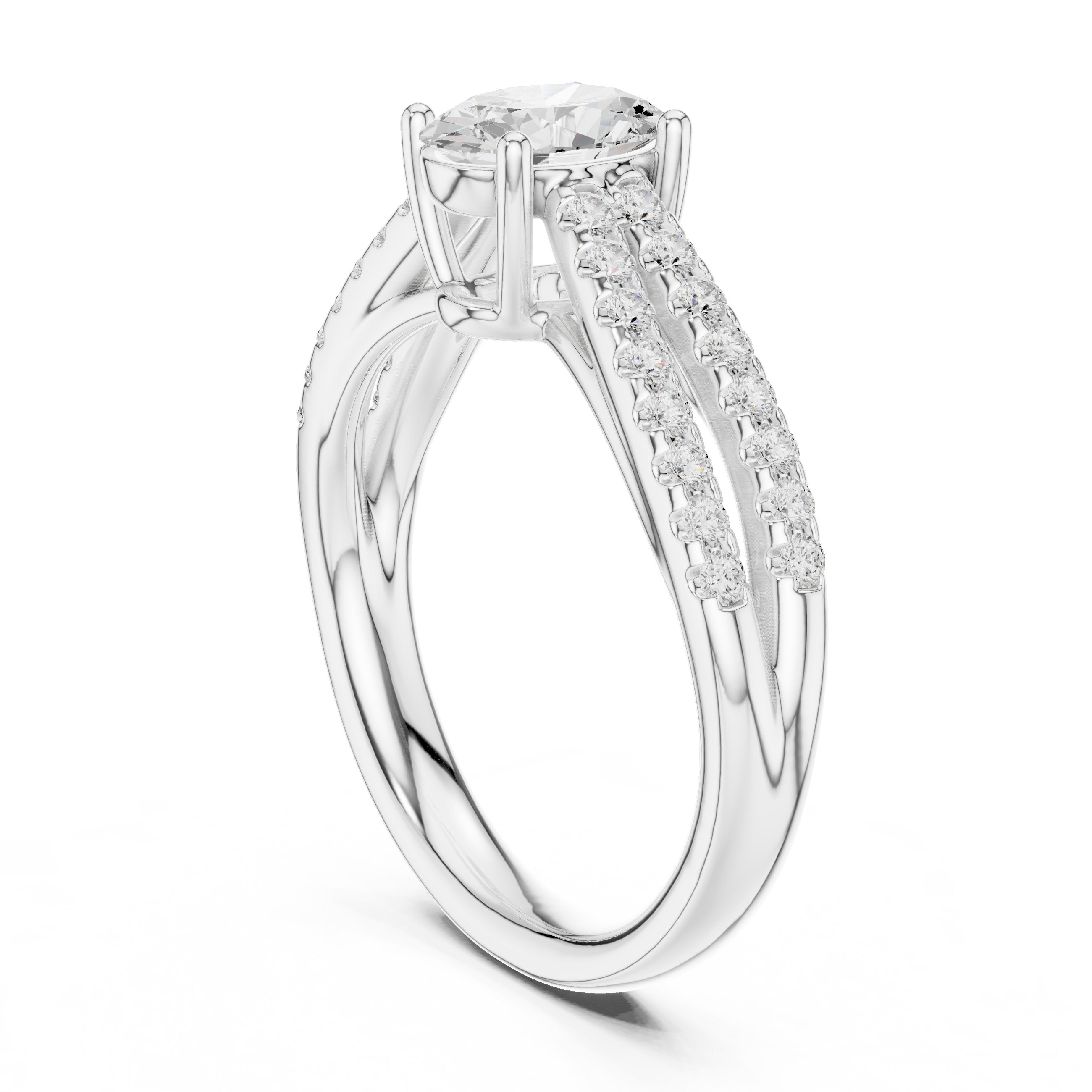 Oval Diamond Engagement Ring with Double Pavé Split Shank in White Gold - VYKA Diamonds
