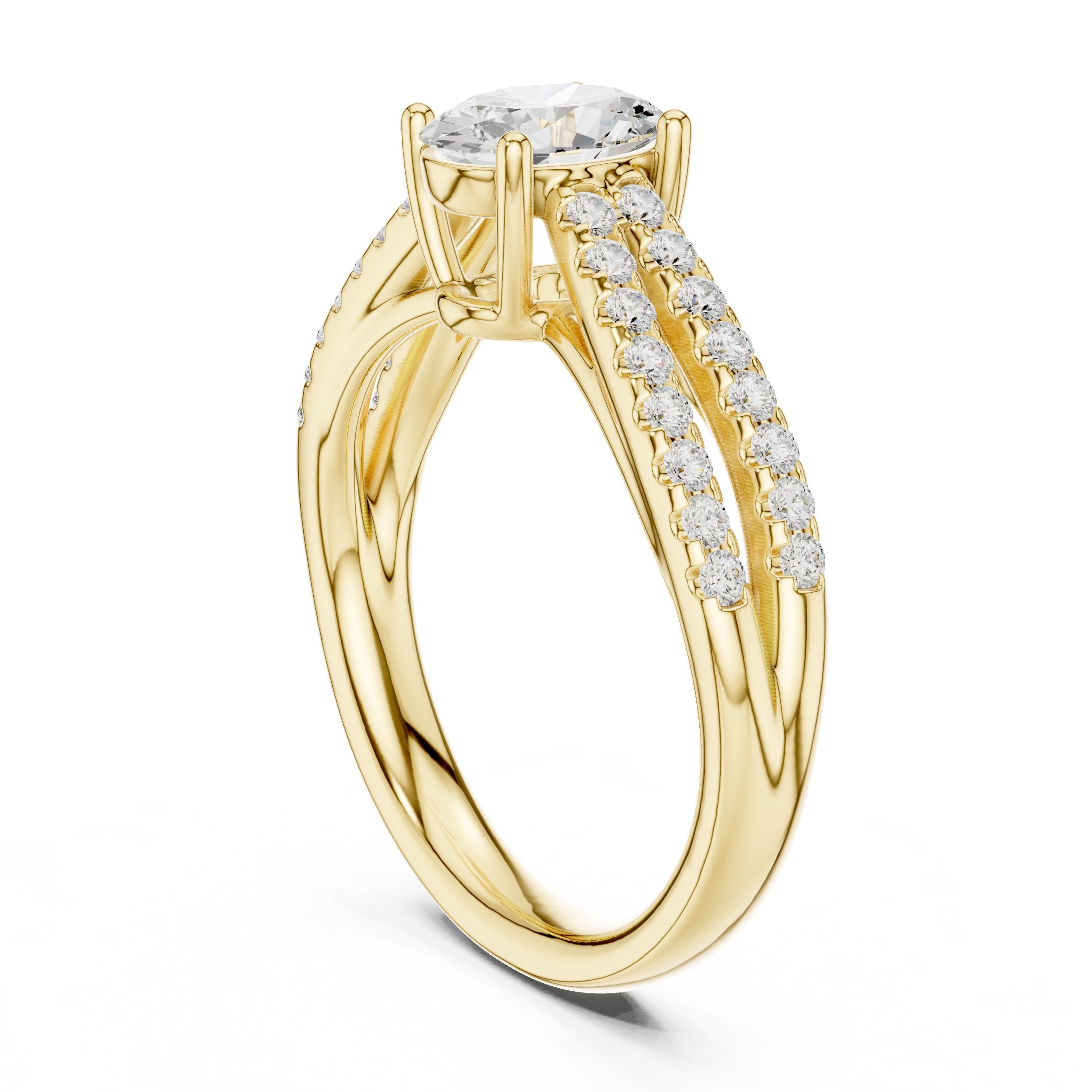 Oval Diamond Engagement Ring with Double Pavé Split Shank in Yellow Gold - VYKA Diamonds