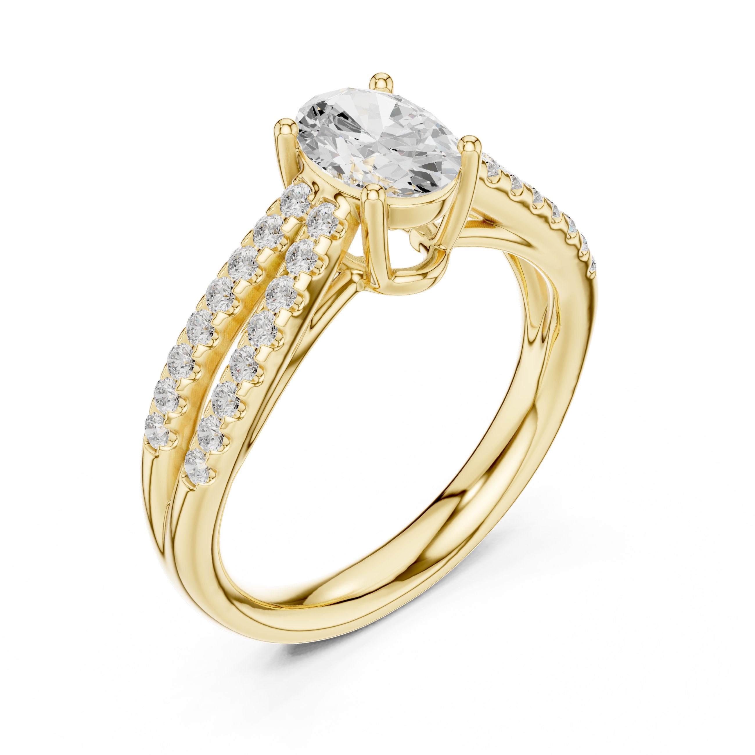 Oval Diamond Engagement Ring with Double Pavé Split Shank in Yellow Gold - VYKA Diamonds
