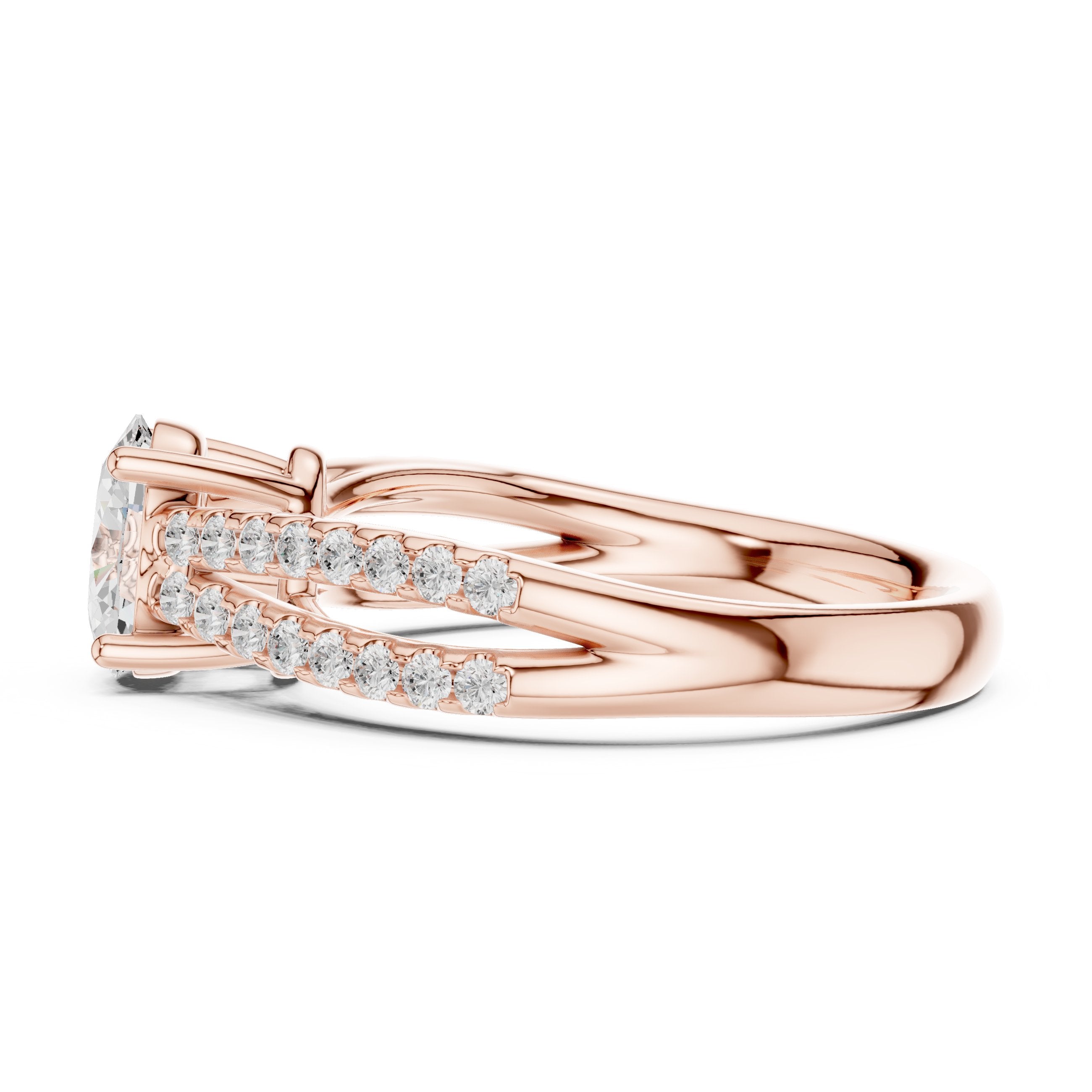 Oval Diamond Engagement Ring with Double Pavé Split Shank in Rose Gold - VYKA Diamonds