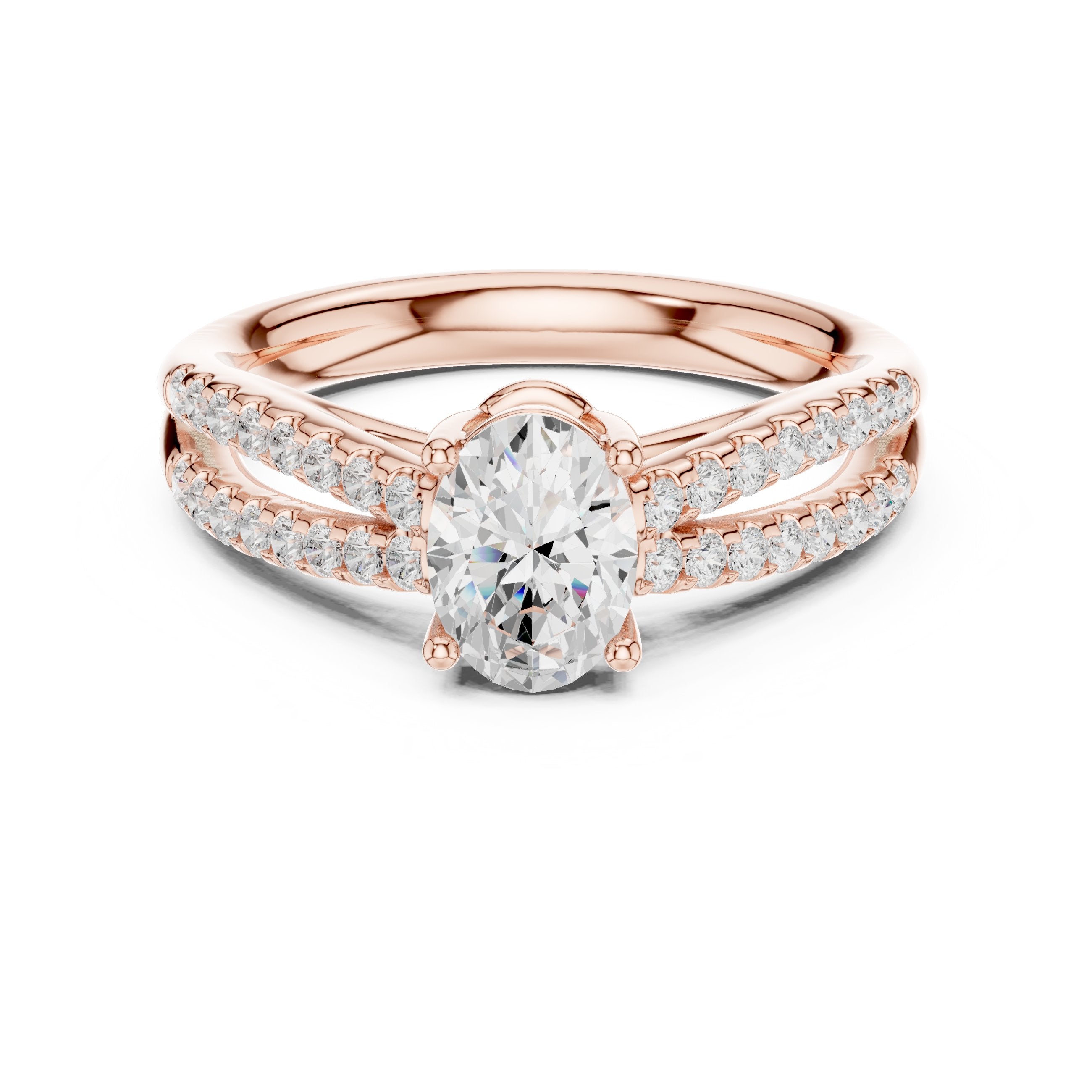 Oval Diamond Engagement Ring with Double Pavé Split Shank in Rose Gold - VYKA Diamonds