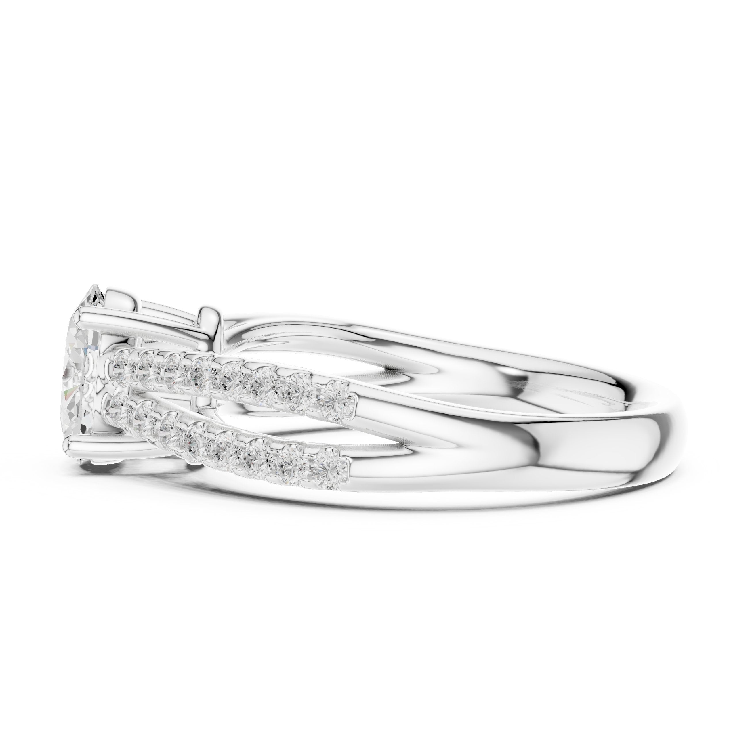 Oval Diamond Engagement Ring with Double Pavé Split Shank in White Gold - VYKA Diamonds