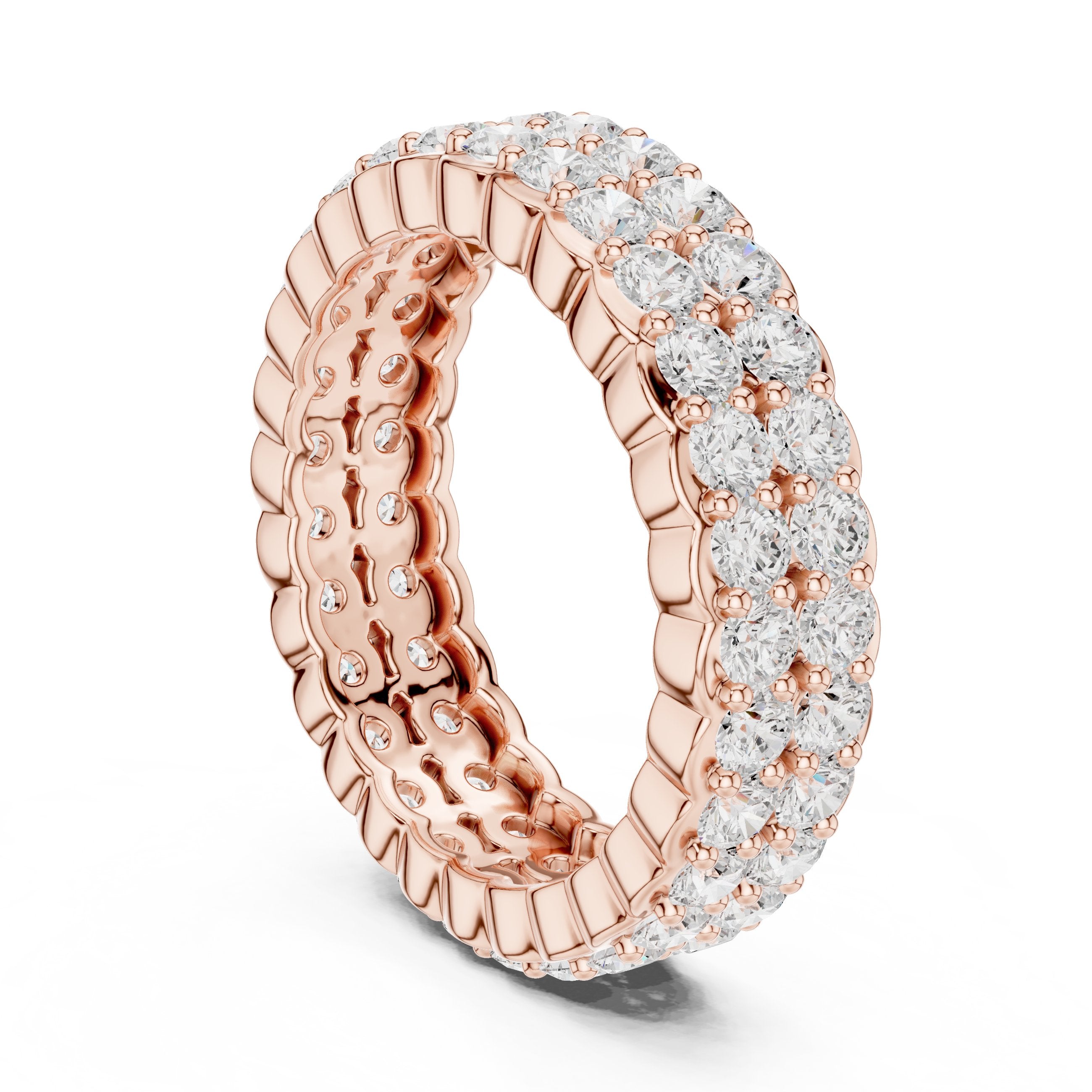 Round Diamond Wide Multi-Row Pavé Anniversary Band in Rose Gold - VYKA Diamonds