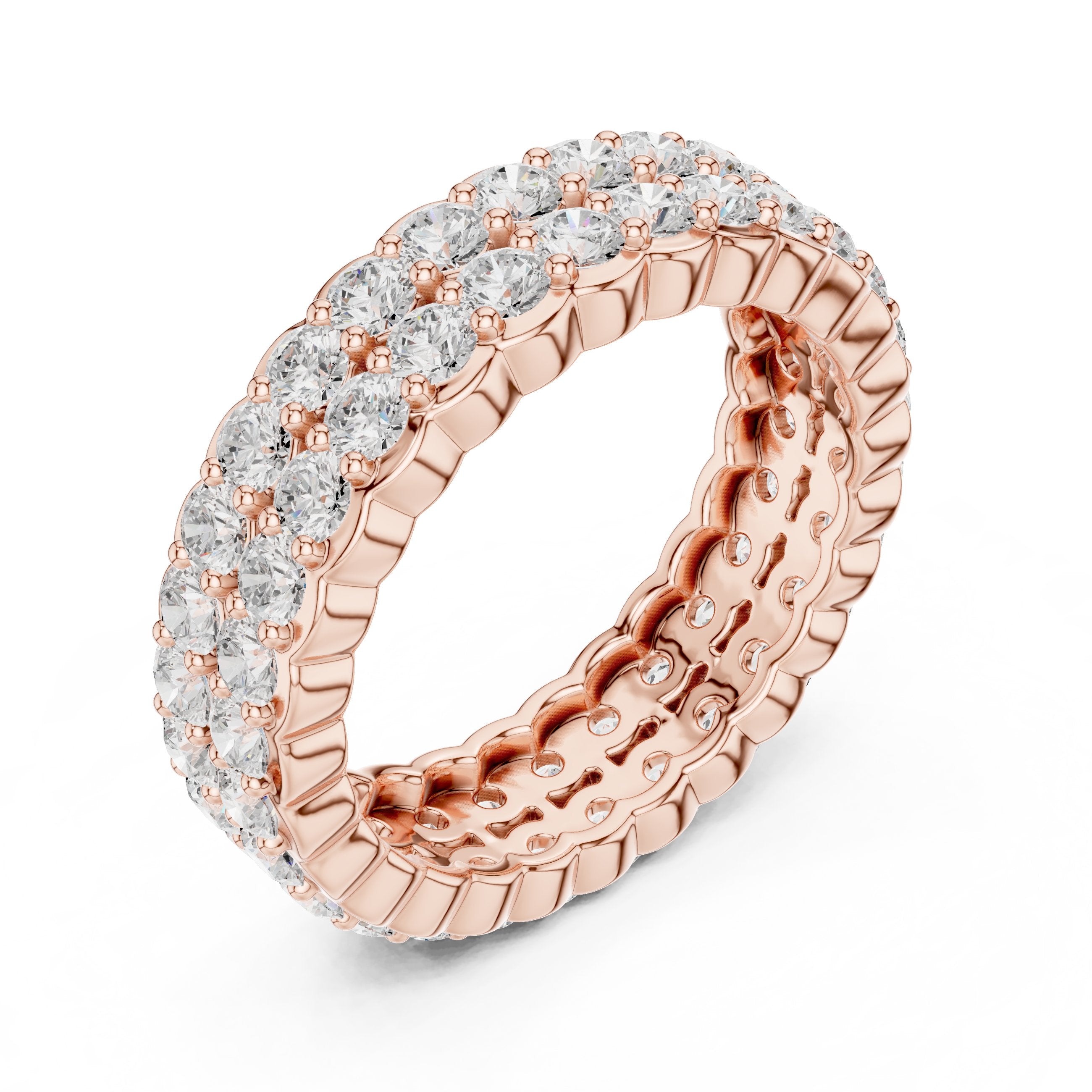 Round Diamond Wide Multi-Row Pavé Anniversary Band in Rose Gold - VYKA Diamonds