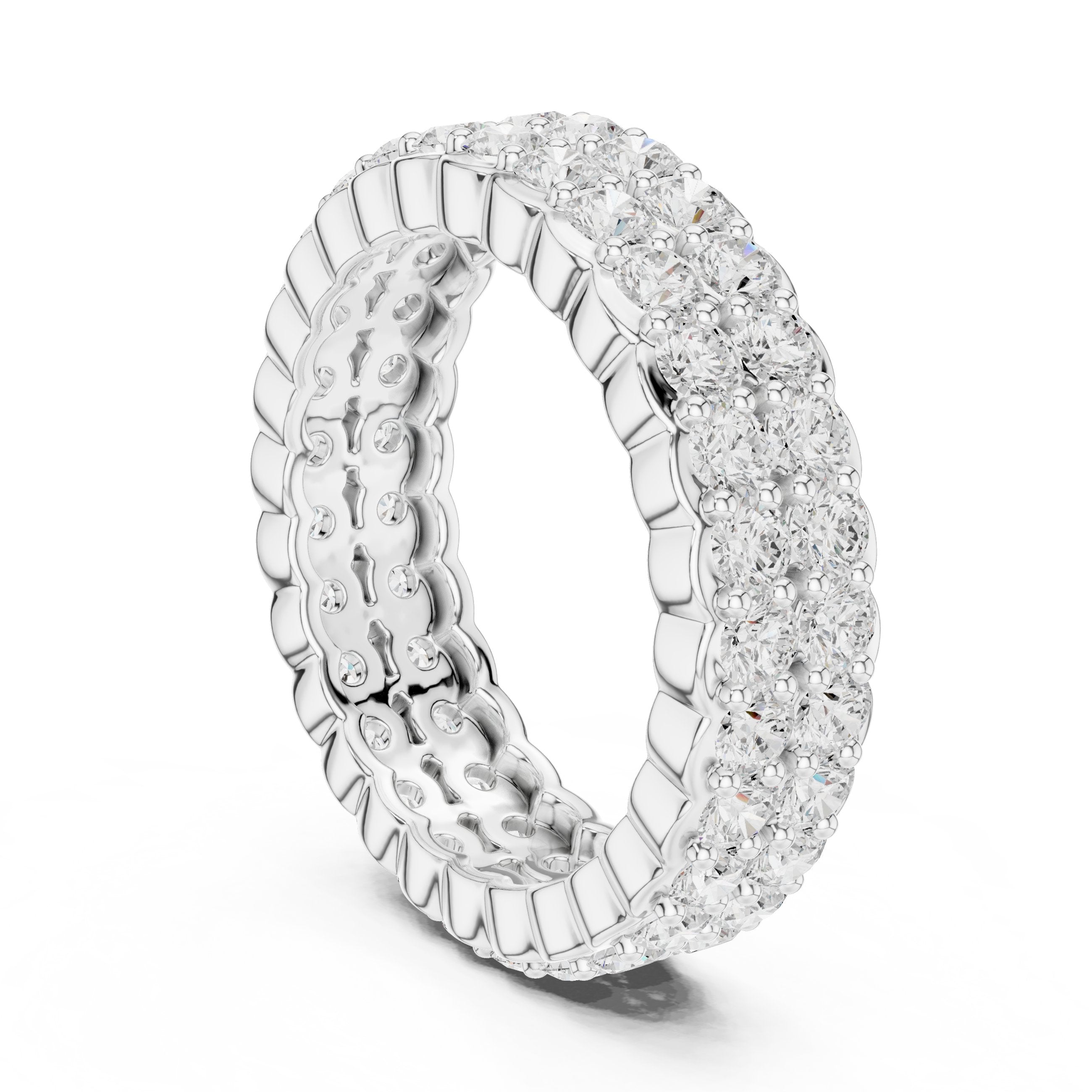 Round Diamond Wide Multi-Row Pavé Anniversary Band in White Gold - VYKA Diamonds