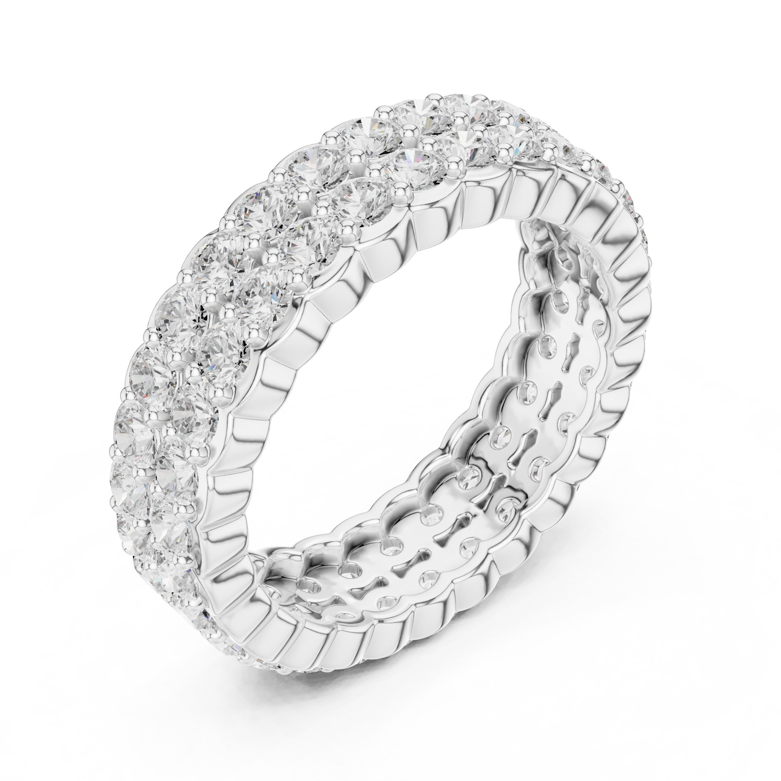 Round Diamond Wide Multi-Row Pavé Anniversary Band in White Gold - VYKA Diamonds