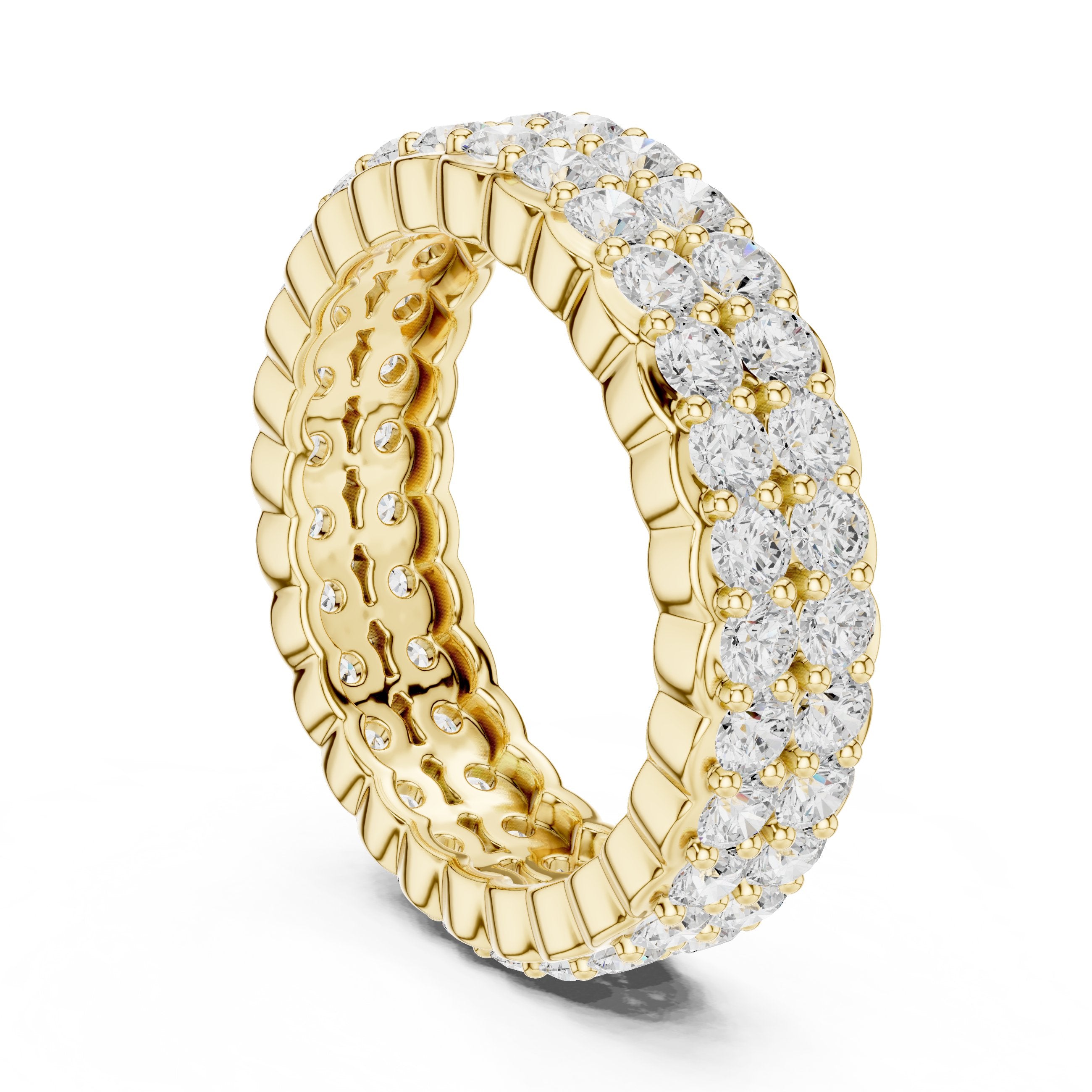 Round Diamond Wide Multi-Row Pavé Anniversary Band in Yellow Gold - VYKA Diamonds