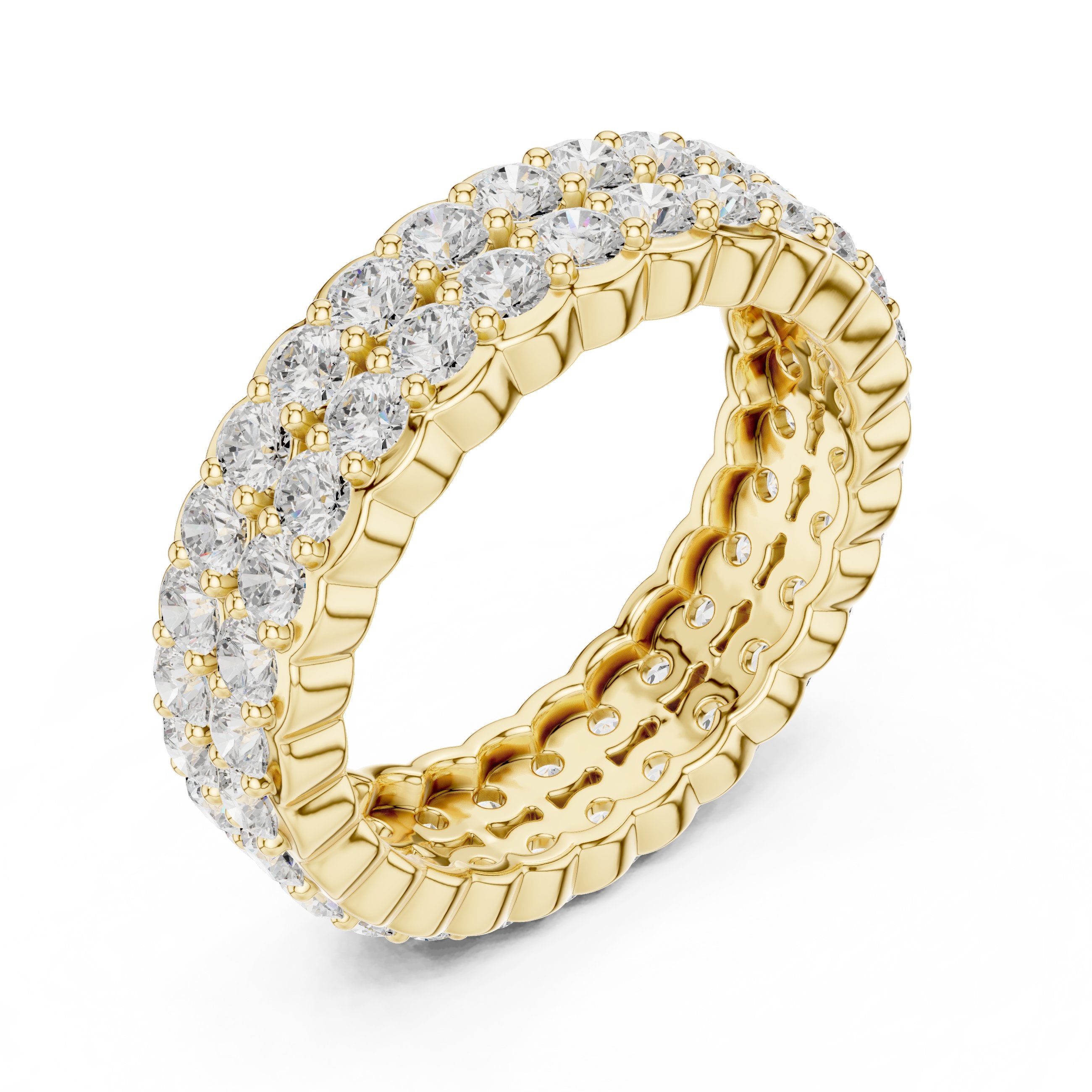 Round Diamond Wide Multi-Row Pavé Anniversary Band in Yellow Gold - VYKA Diamonds