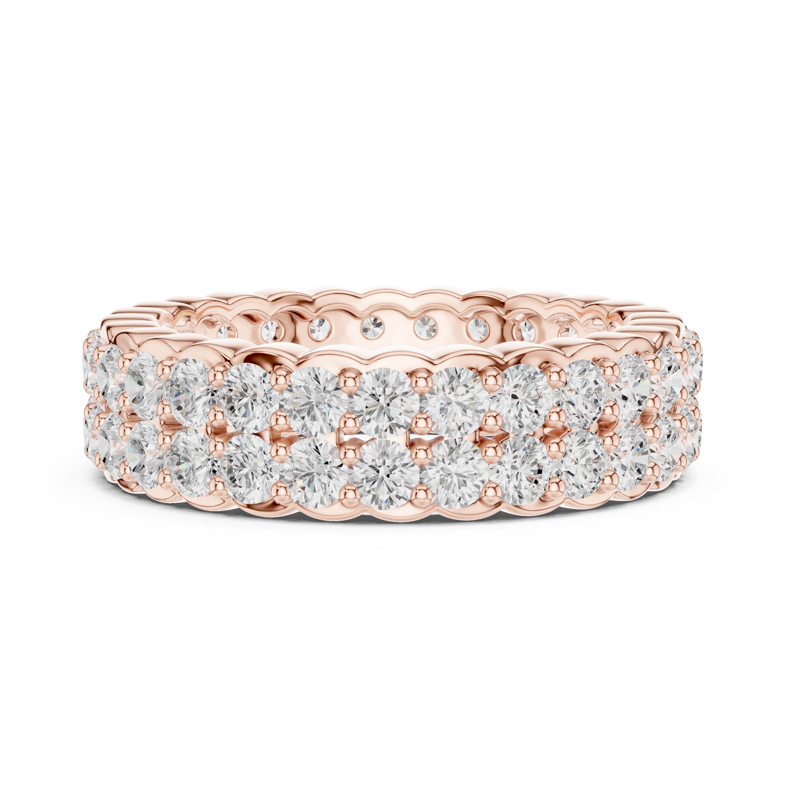 Round Diamond Wide Multi-Row Pavé Anniversary Band in Rose Gold - VYKA Diamonds