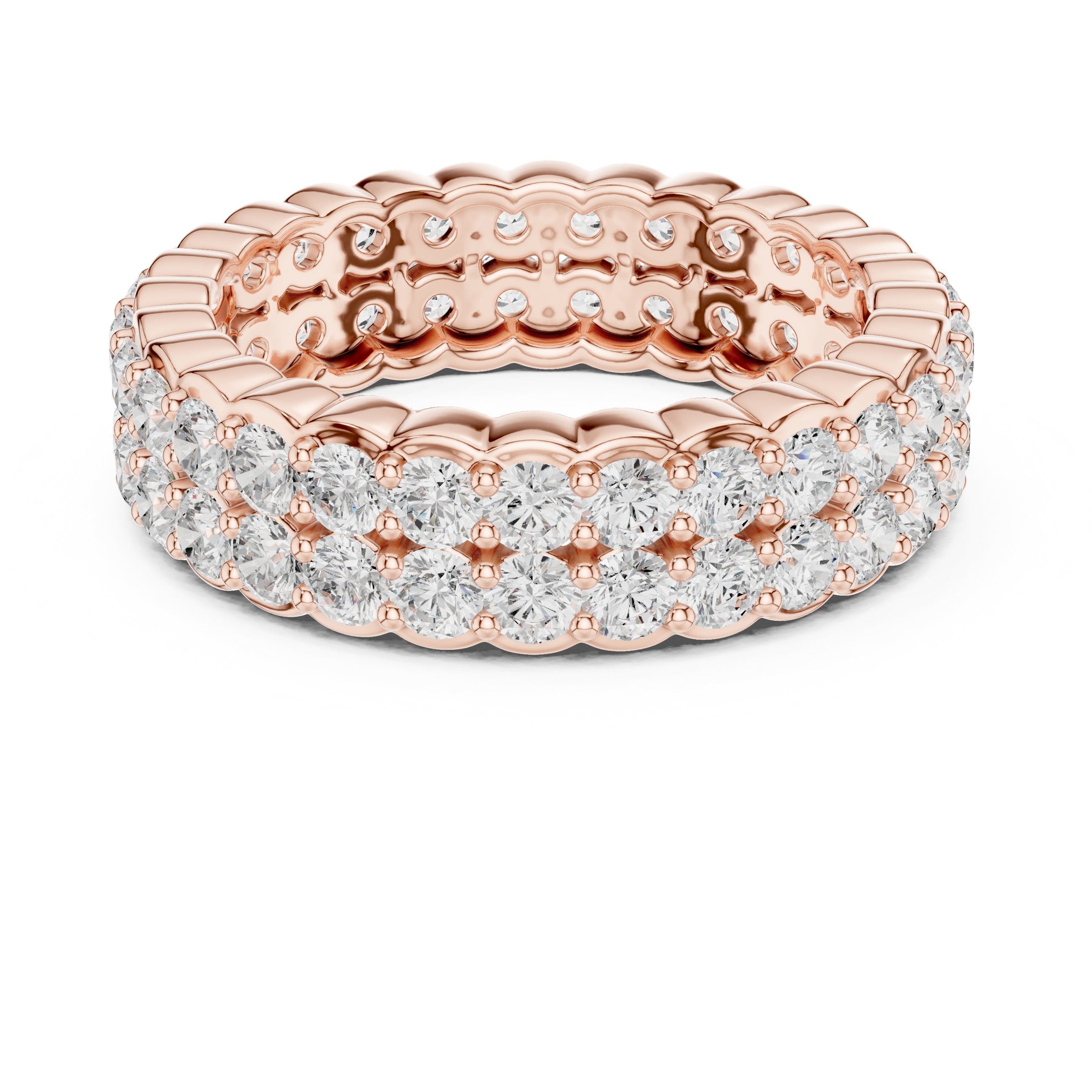 Round Diamond Wide Multi-Row Pavé Anniversary Band in Rose Gold - VYKA Diamonds