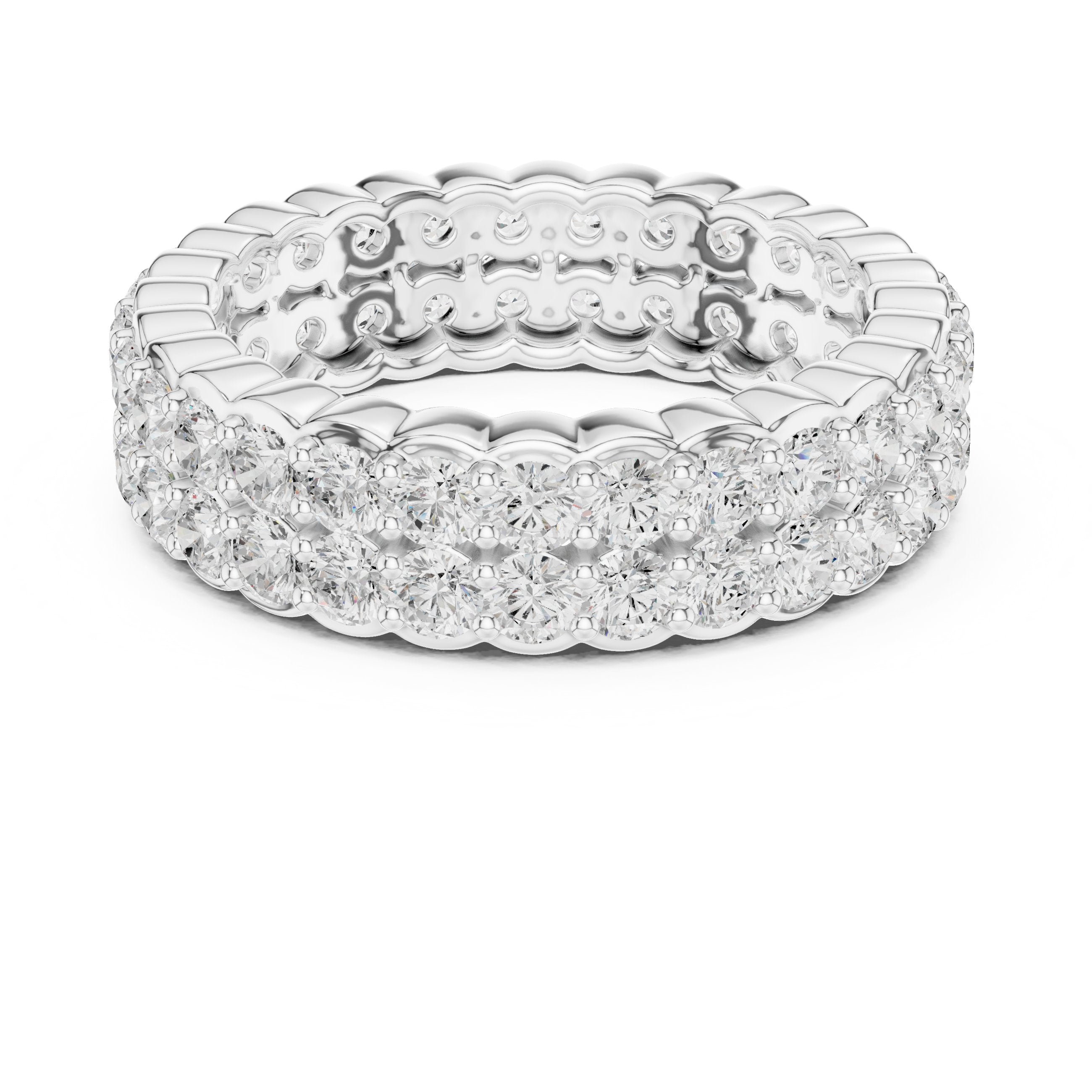 Round Diamond Wide Multi-Row Pavé Anniversary Band in White Gold - VYKA Diamonds