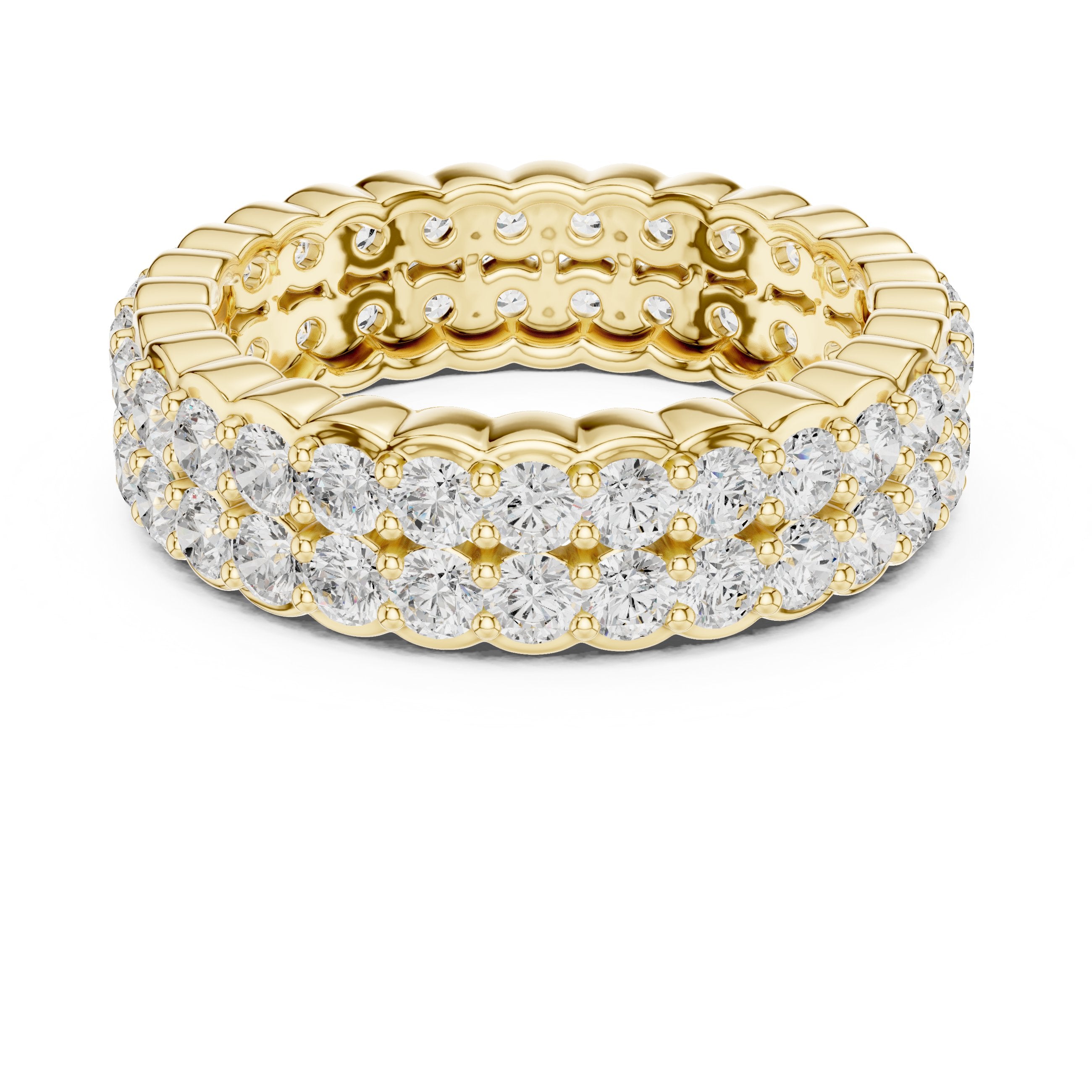 Round Diamond Wide Multi-Row Pavé Anniversary Band in Yellow Gold - VYKA Diamonds