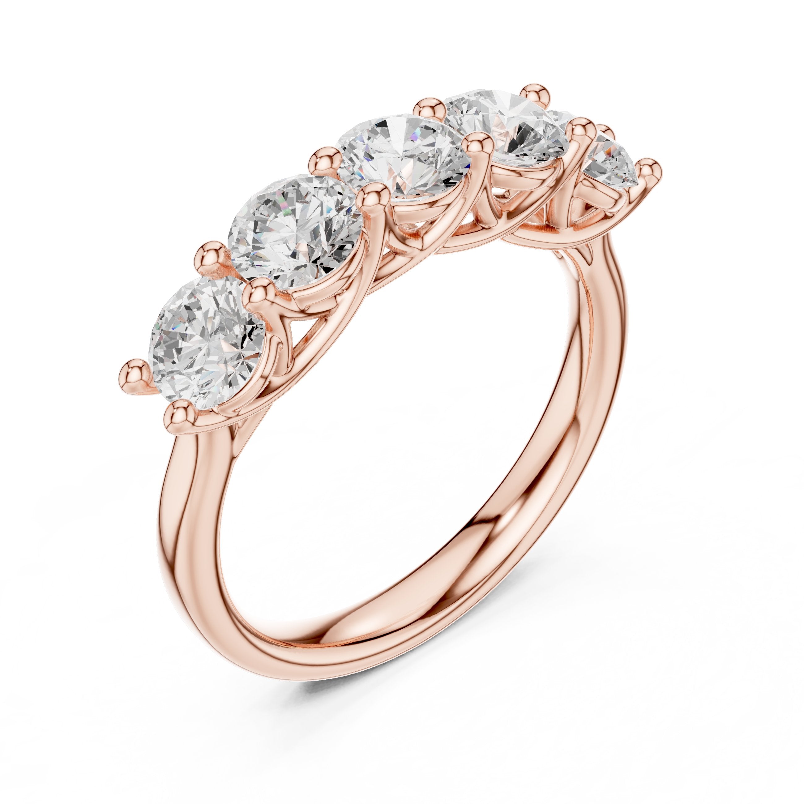 Round Diamond Five Stone Anniversary Band in Rose Gold - VYKA Diamonds