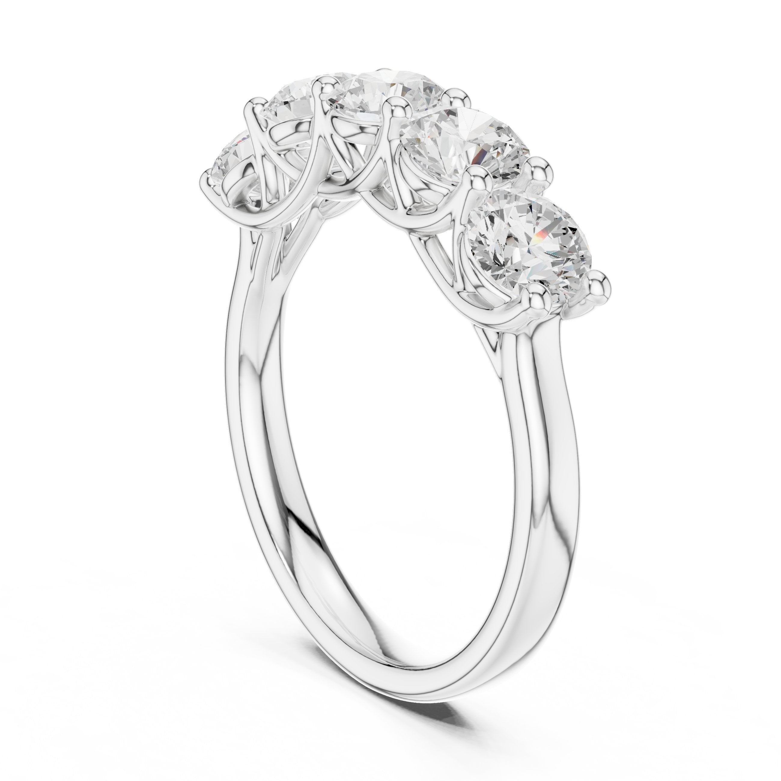 Round Diamond Five Stone Anniversary Band in White Gold - VYKA Diamonds