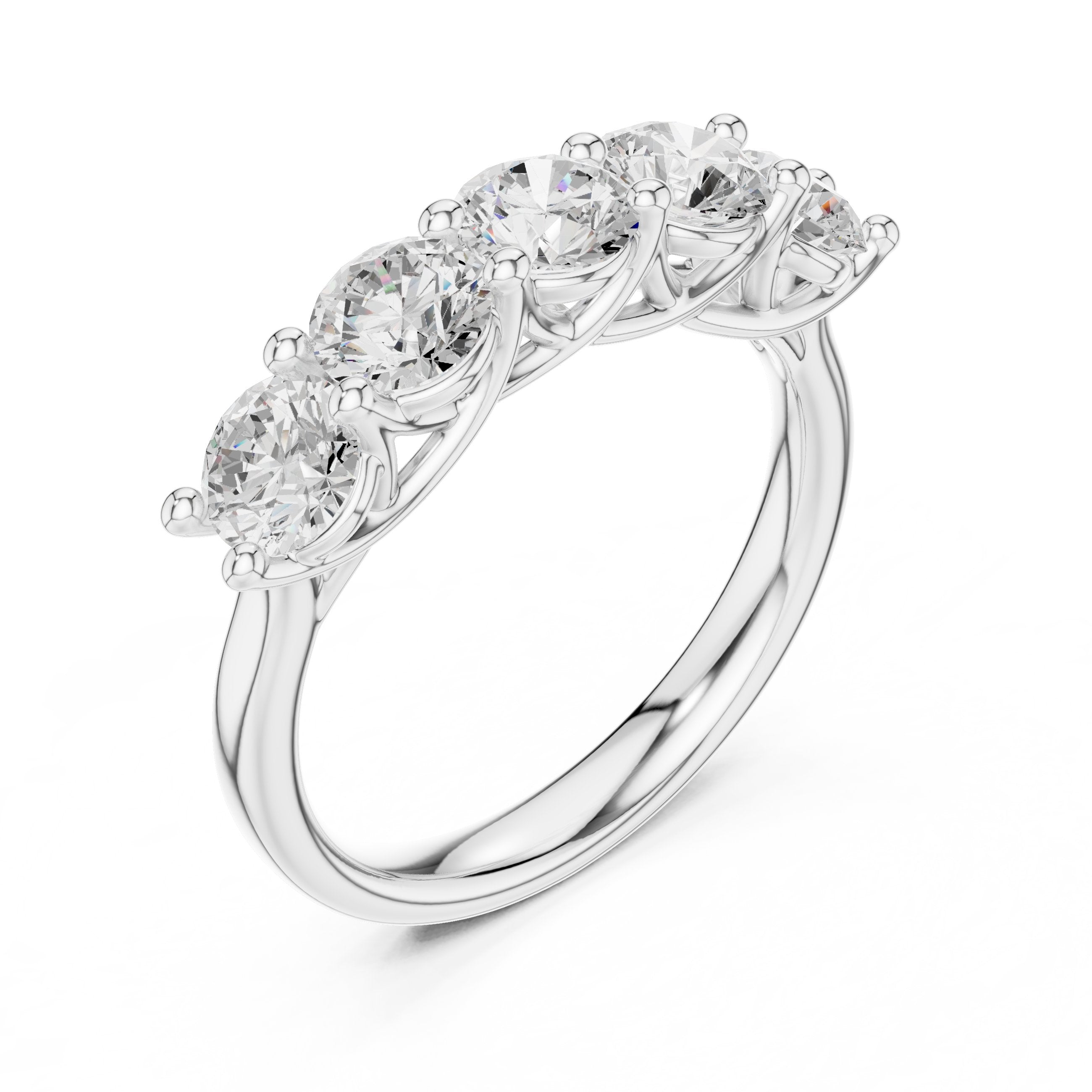 Round Diamond Five Stone Anniversary Band in White Gold - VYKA Diamonds