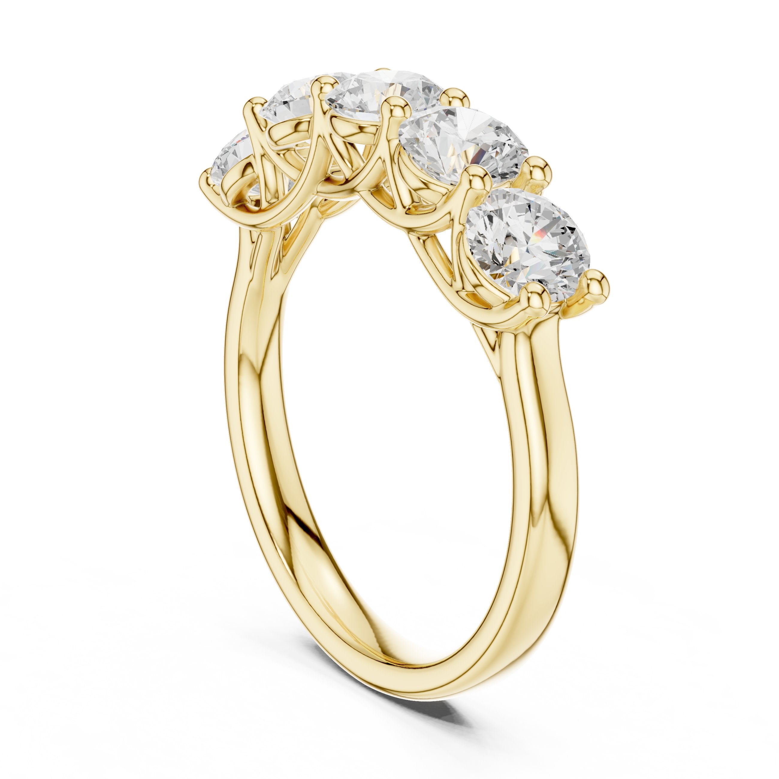 Round Diamond Five Stone Anniversary Band in Yellow Gold - VYKA Diamonds