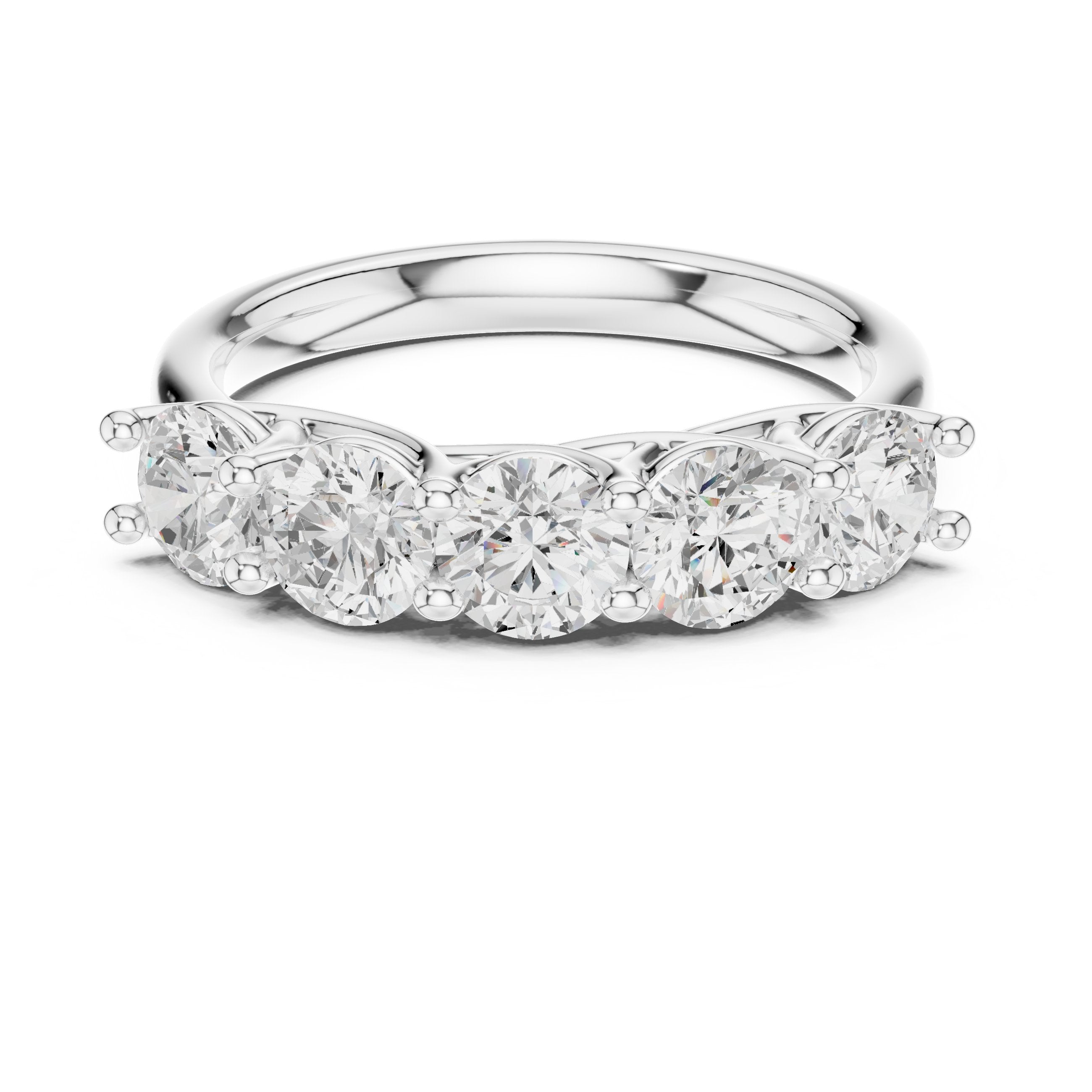 Round Diamond Five Stone Anniversary Band in White Gold - VYKA Diamonds