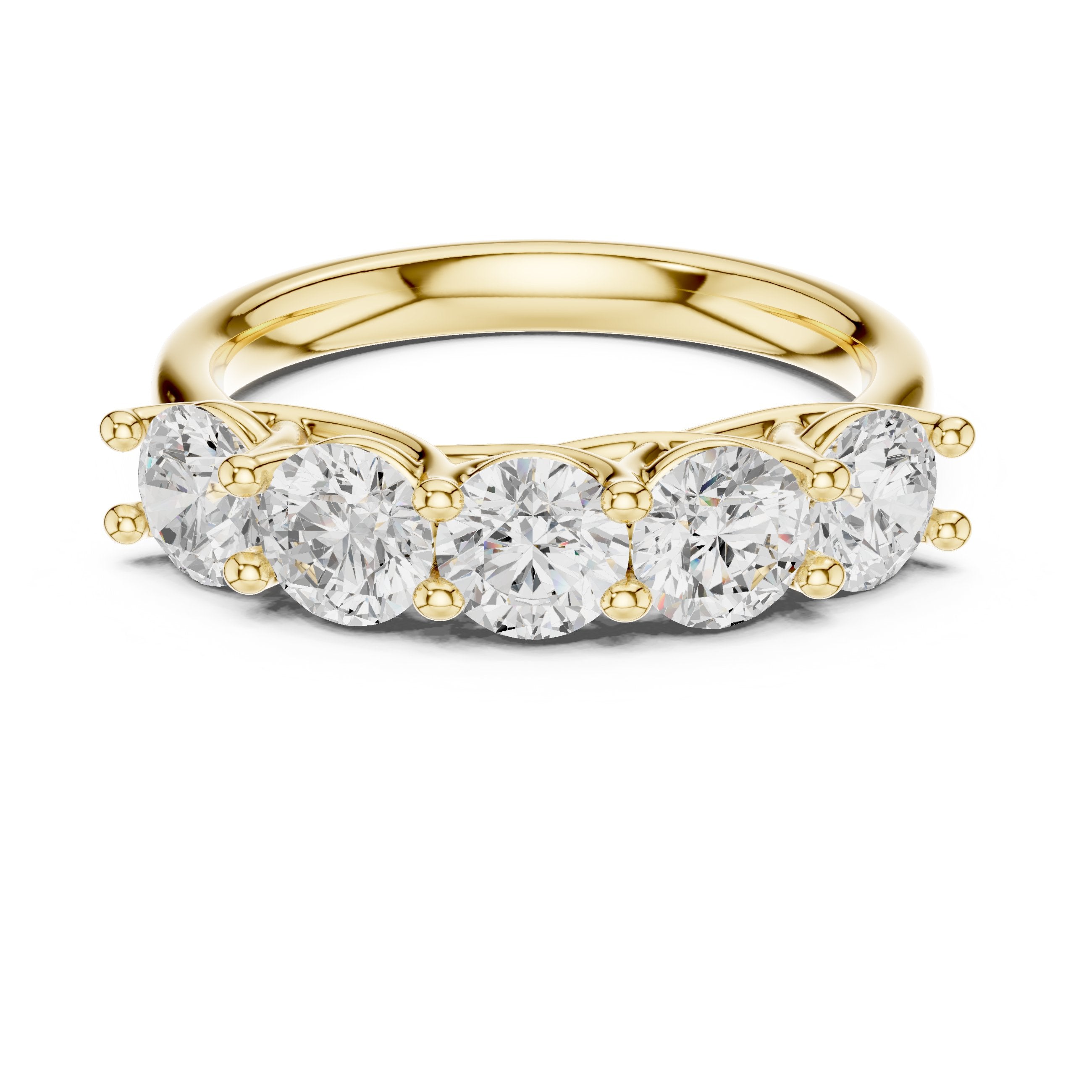 Round Diamond Five Stone Anniversary Band in Yellow Gold - VYKA Diamonds