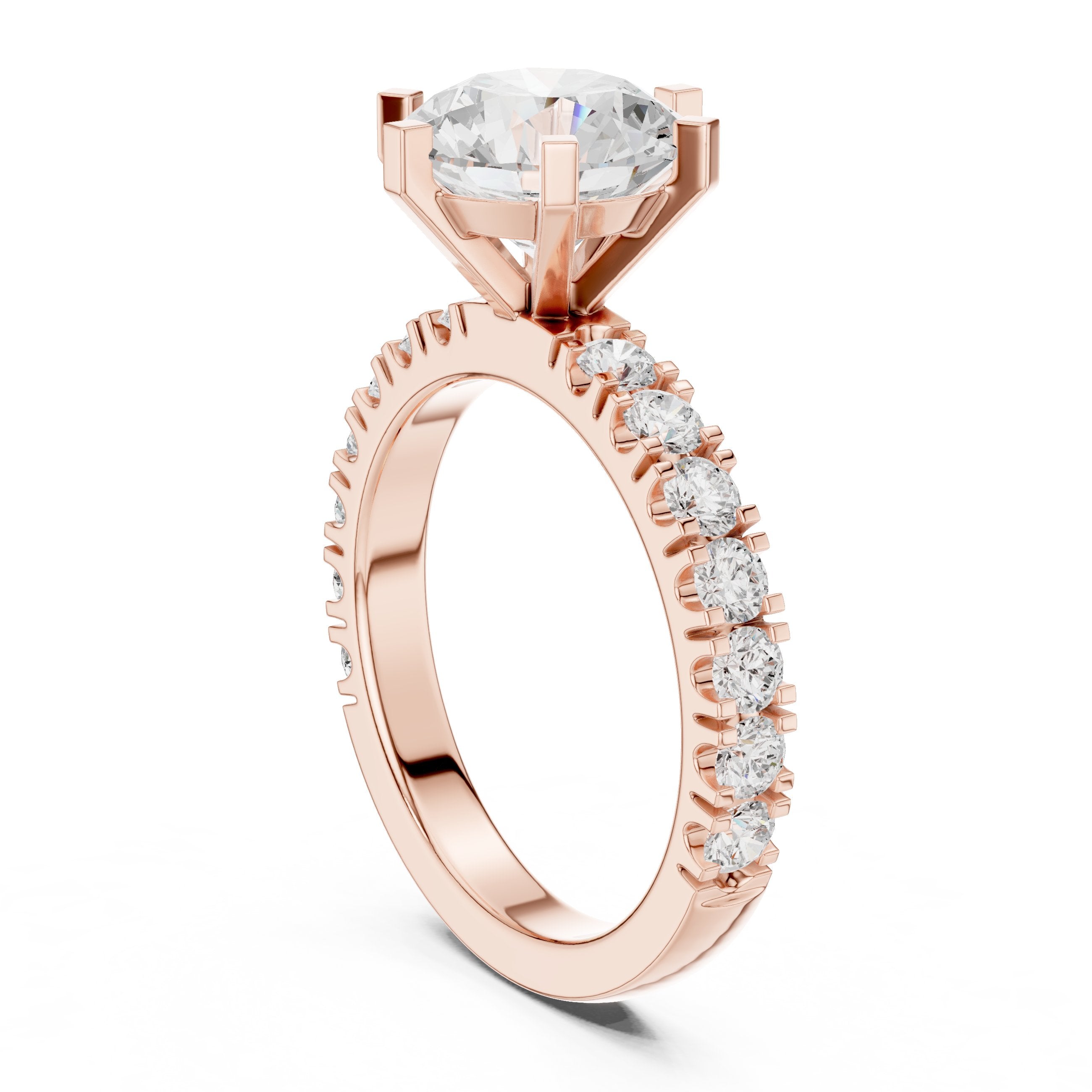 خاتم خطوبة بألماس مستدير وساق نصف أبدي بترصيع مخلبي in Rose Gold - VYKA Diamonds