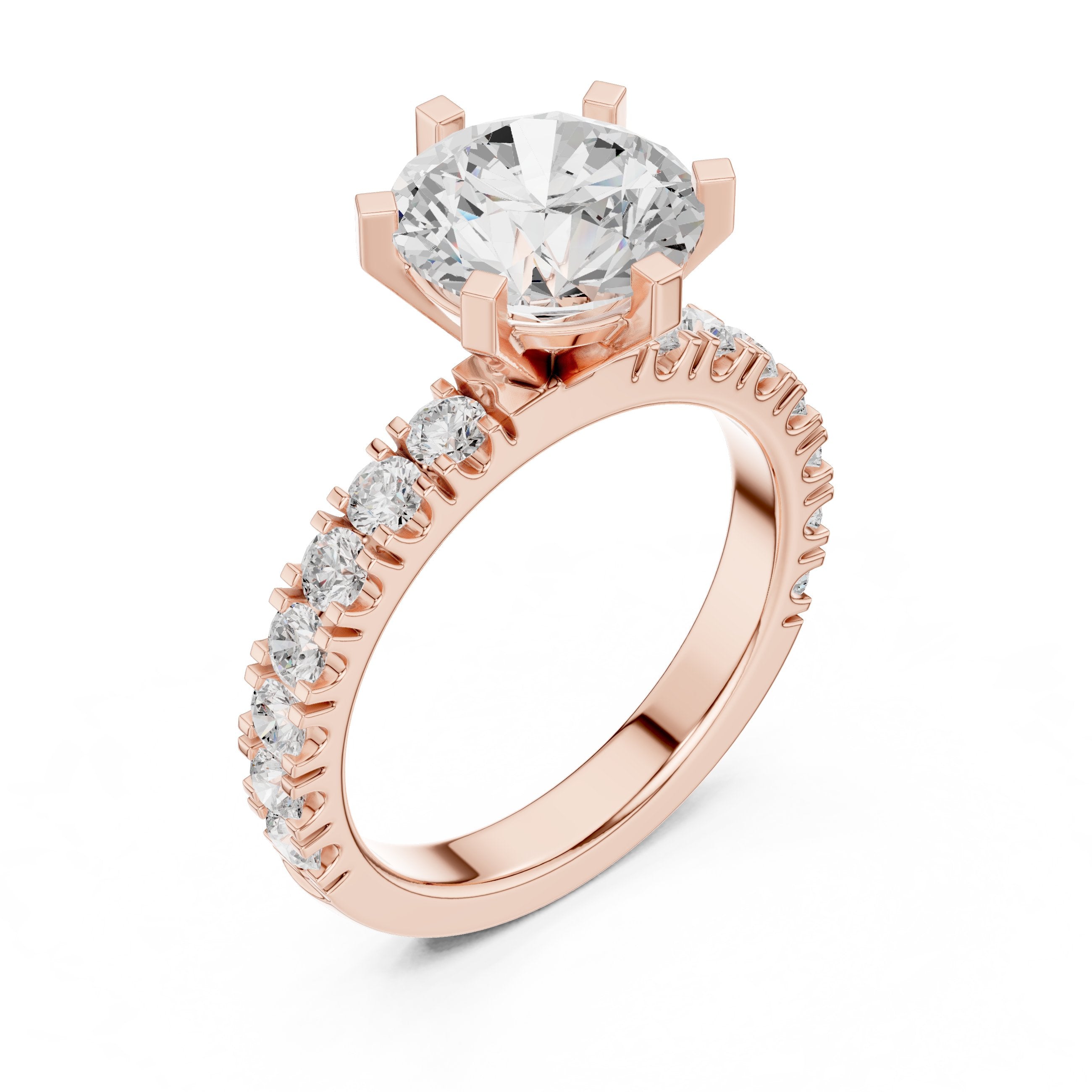 خاتم خطوبة بألماس مستدير وساق نصف أبدي بترصيع مخلبي in Rose Gold - VYKA Diamonds
