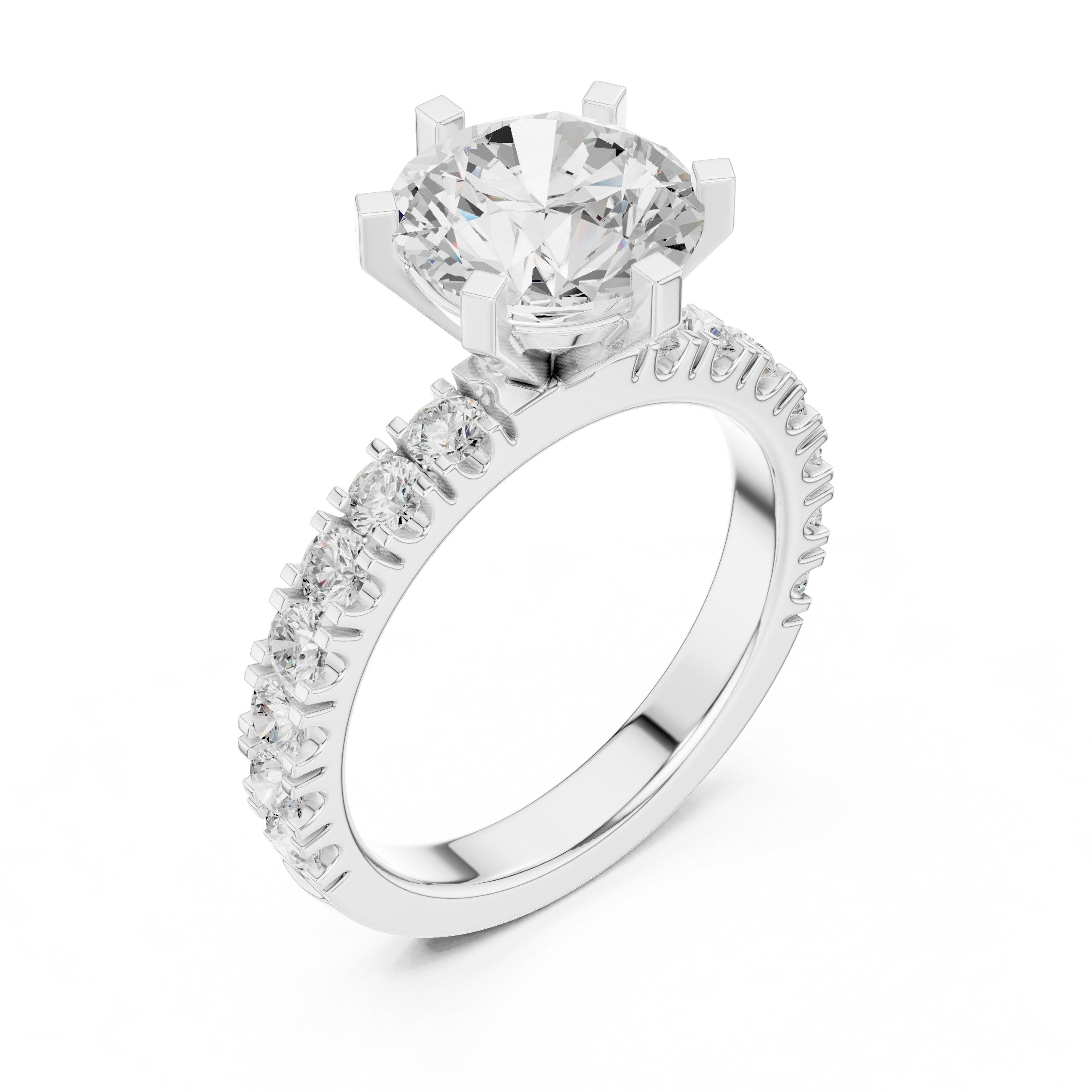 خاتم خطوبة بألماس مستدير وساق نصف أبدي بترصيع مخلبي in White Gold - VYKA Diamonds