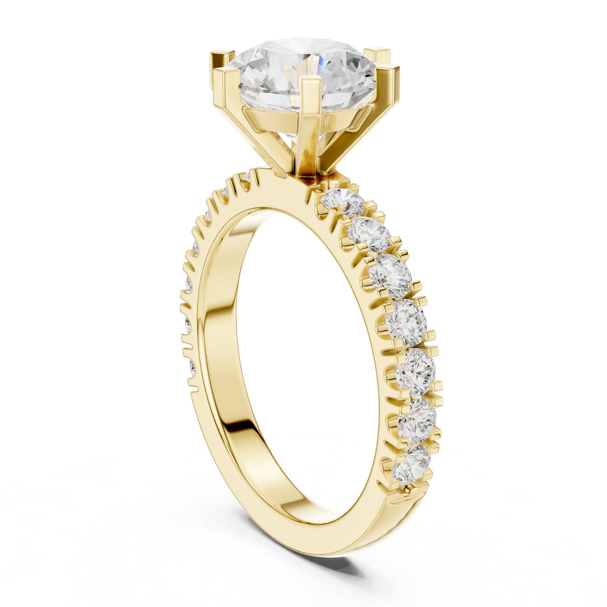 Round Diamond Engagement Ring with Half Eternity Claw Set Band