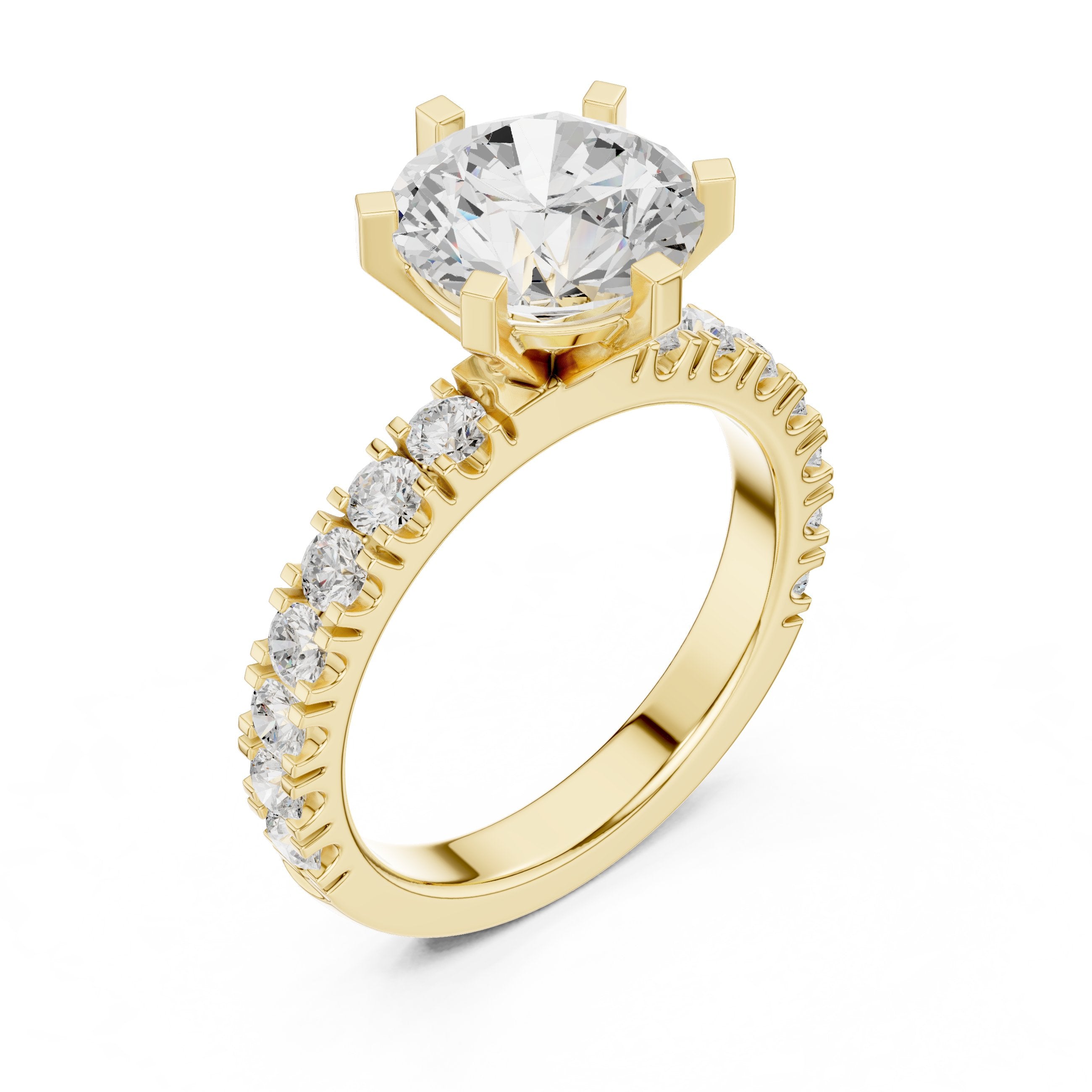 خاتم خطوبة بألماس مستدير وساق نصف أبدي بترصيع مخلبي in Yellow Gold - VYKA Diamonds