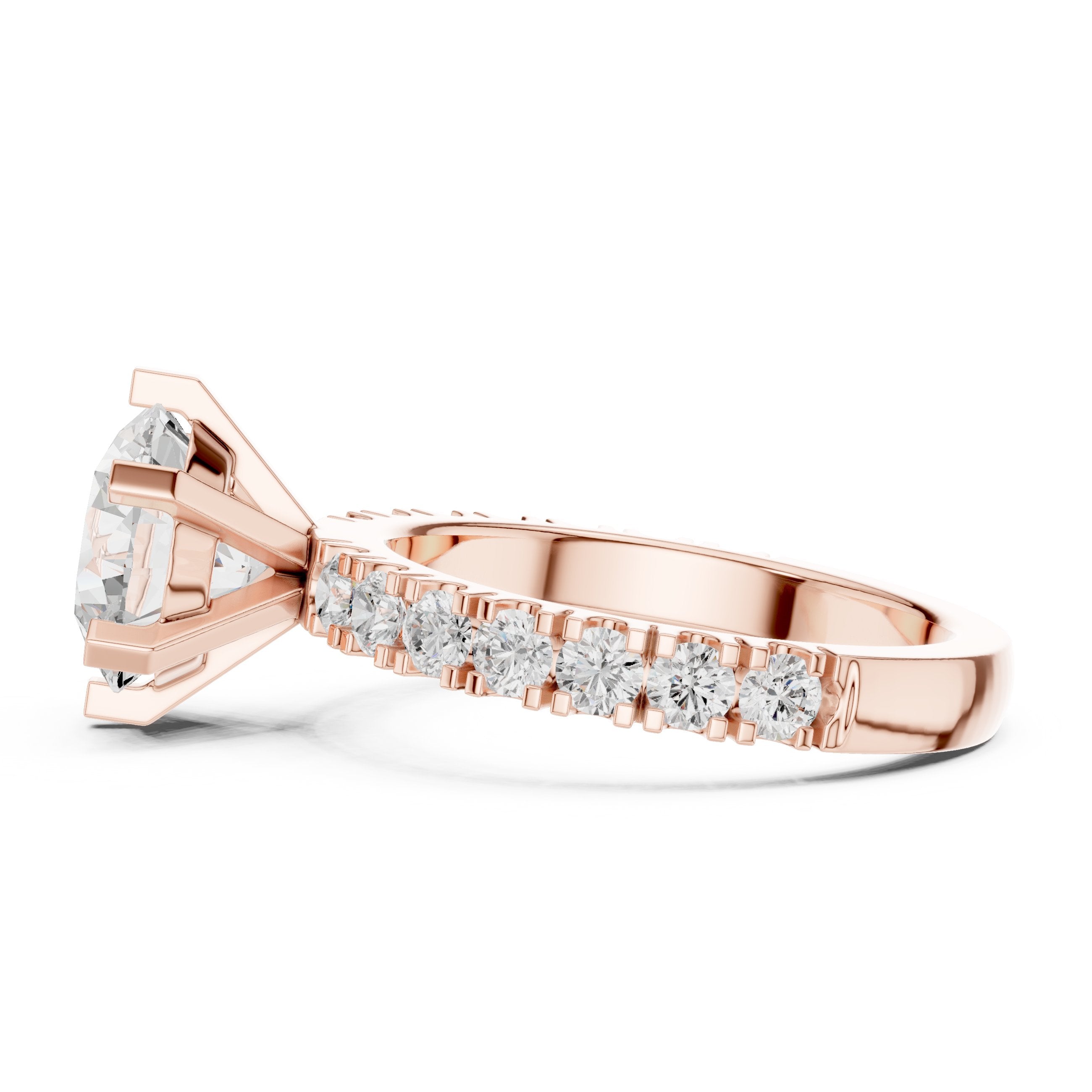 خاتم خطوبة بألماس مستدير وساق نصف أبدي بترصيع مخلبي in Rose Gold - VYKA Diamonds