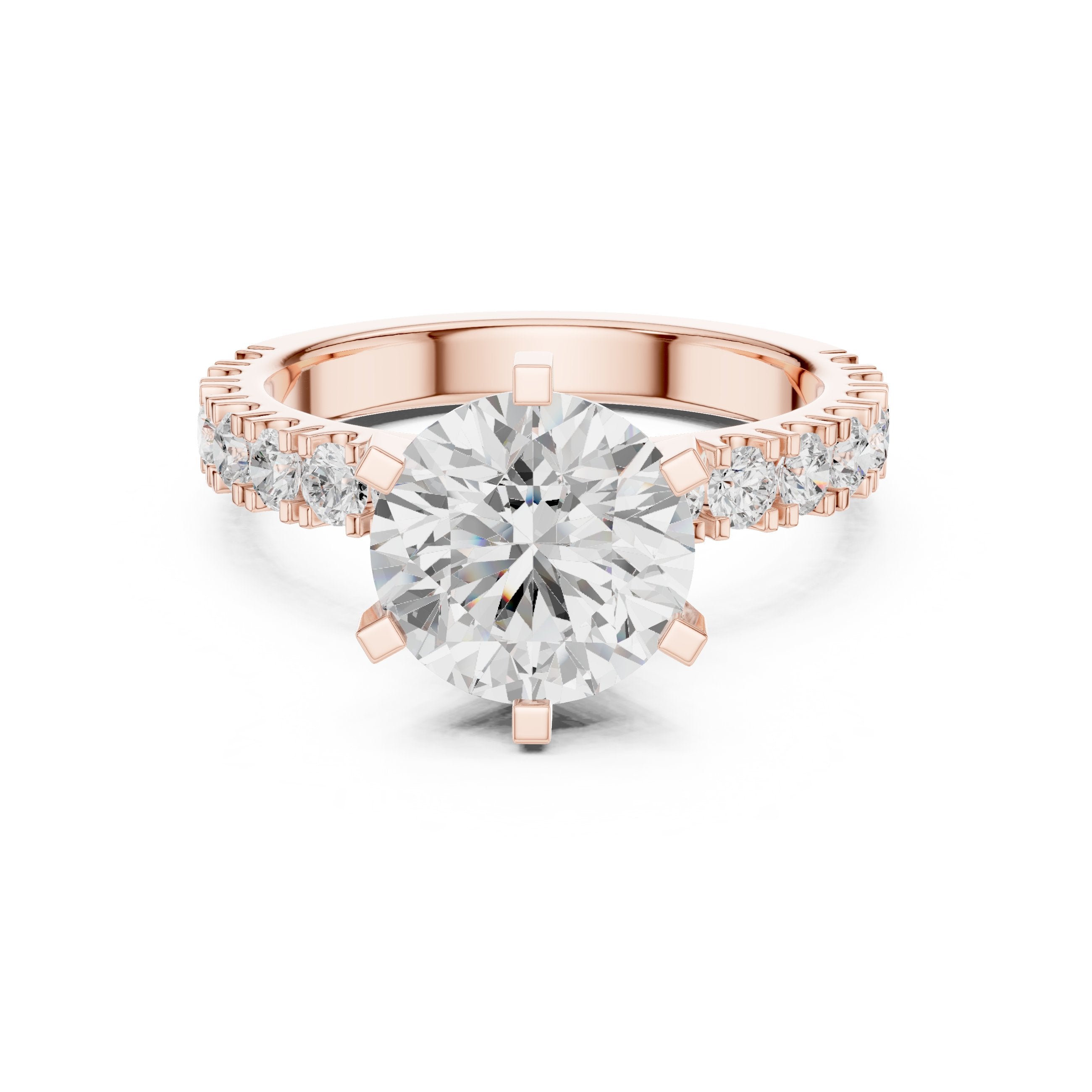 خاتم خطوبة بألماس مستدير وساق نصف أبدي بترصيع مخلبي in Rose Gold - VYKA Diamonds
