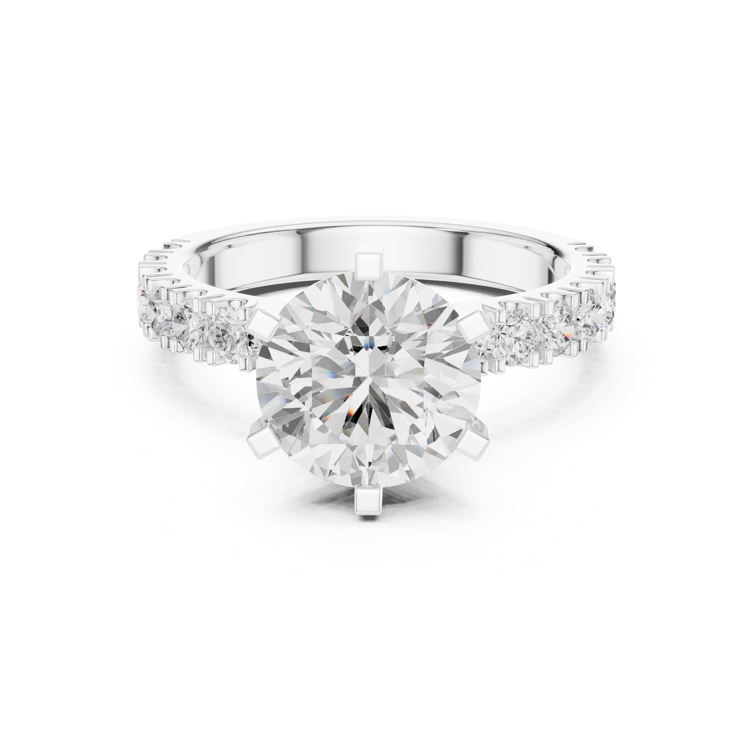 خاتم خطوبة بألماس مستدير وساق نصف أبدي بترصيع مخلبي in White Gold - VYKA Diamonds