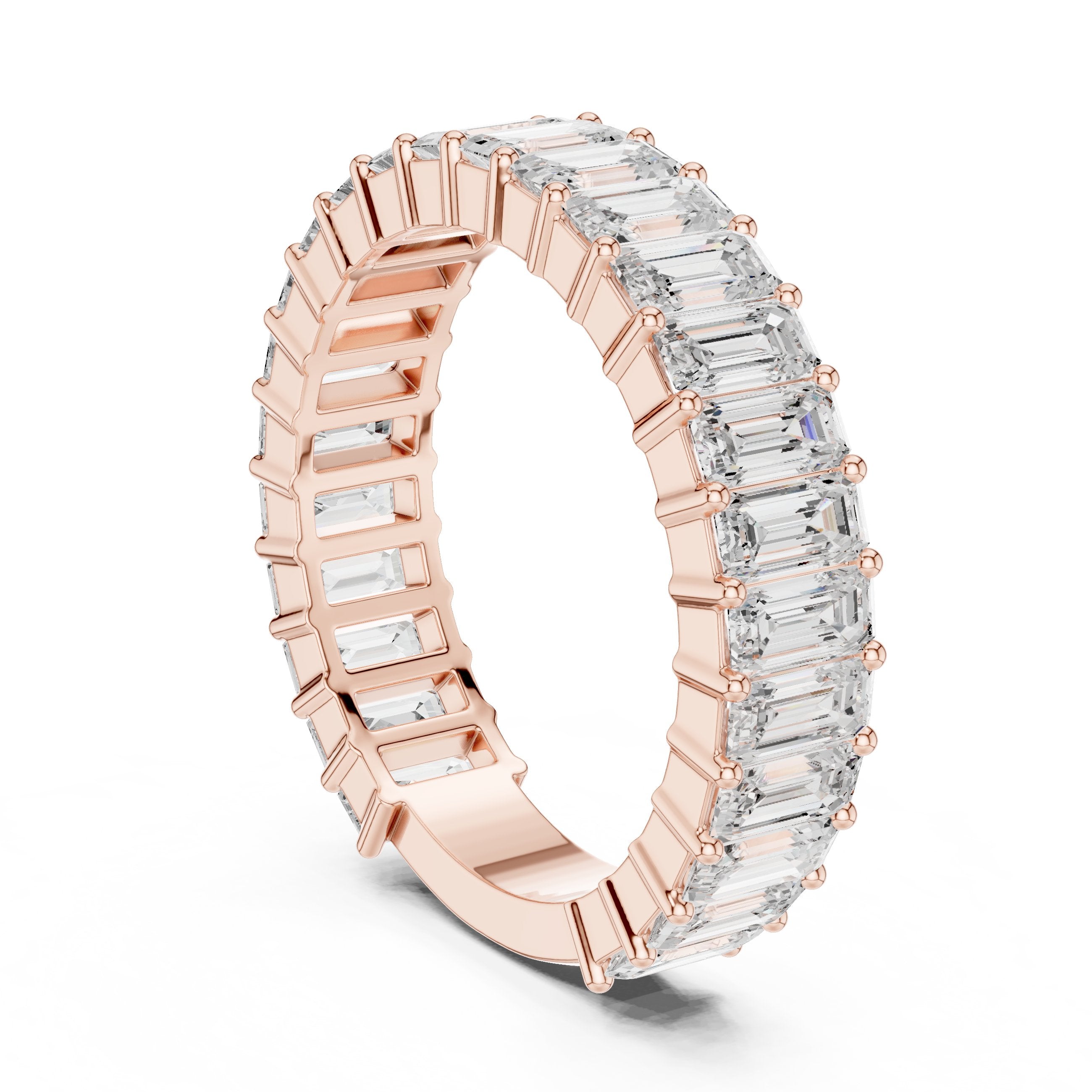 Emerald Cut Diamond Eternity Band in Rose Gold - VYKA Diamonds