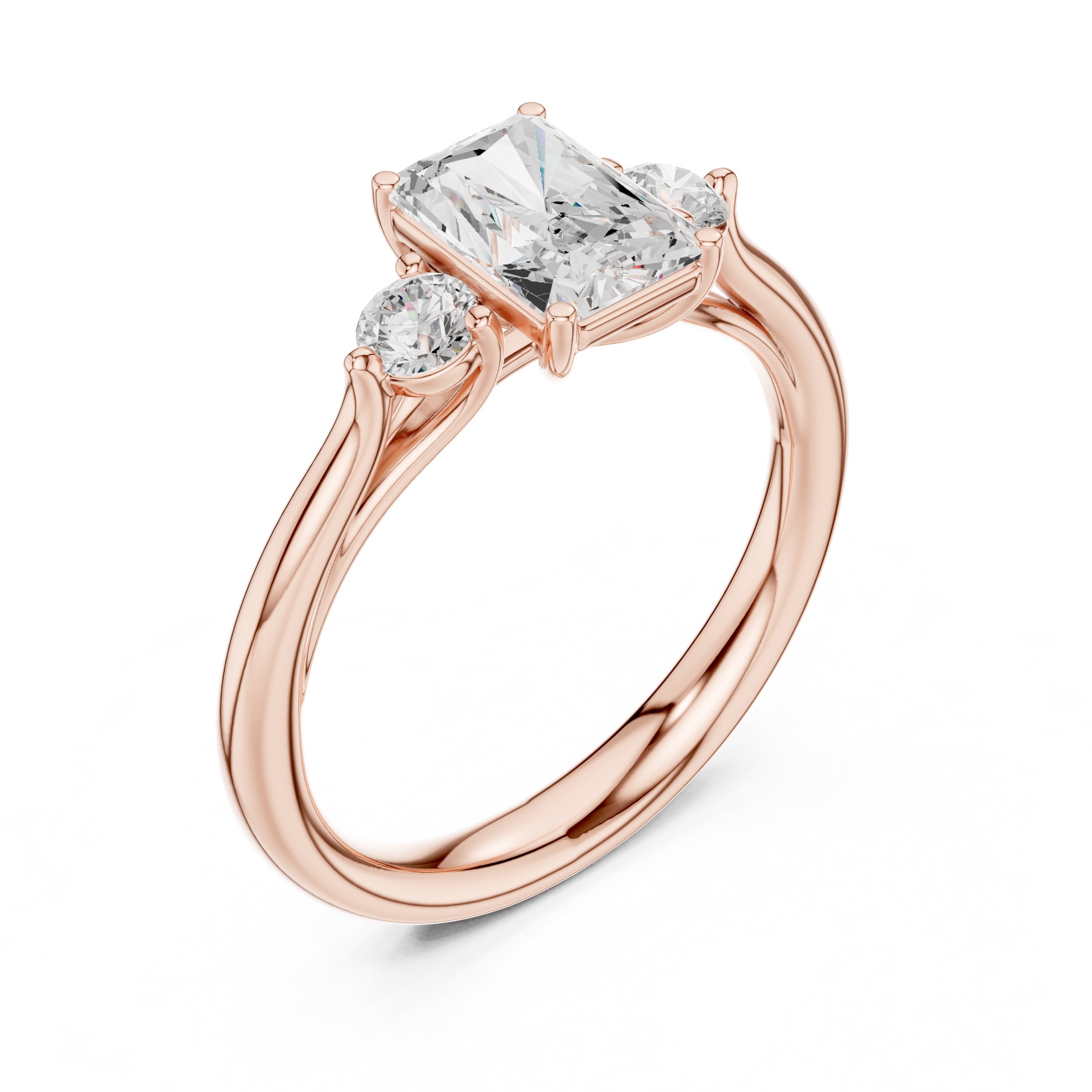 Emerald Cut Three Stone with Pear Shaped Diamonds in Rose Gold - VYKA Diamonds