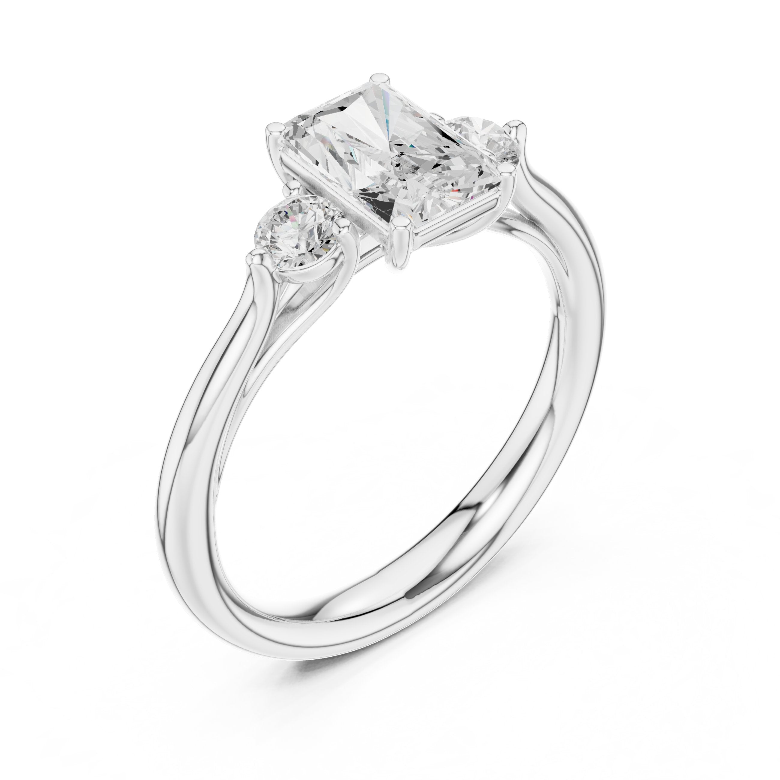 Emerald Cut Three Stone with Pear Shaped Diamonds in White Gold - VYKA Diamonds