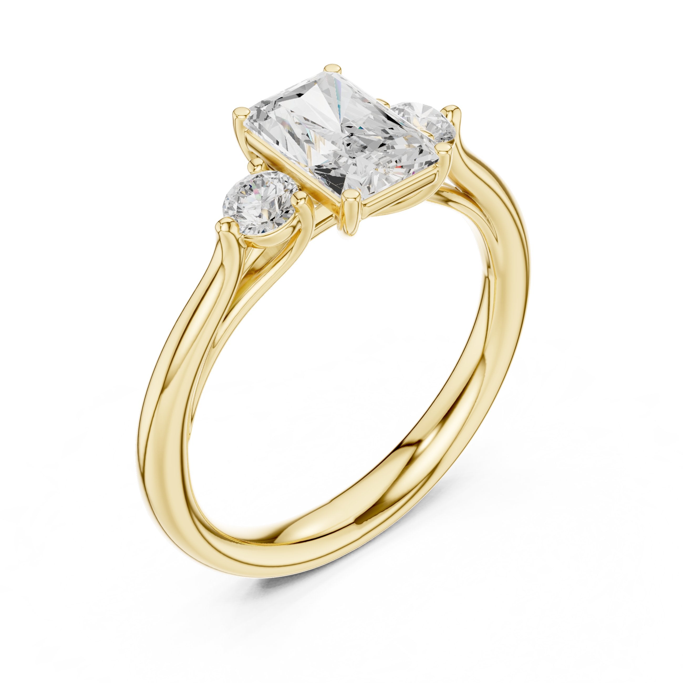 Emerald Cut Three Stone with Pear Shaped Diamonds in Yellow Gold - VYKA Diamonds