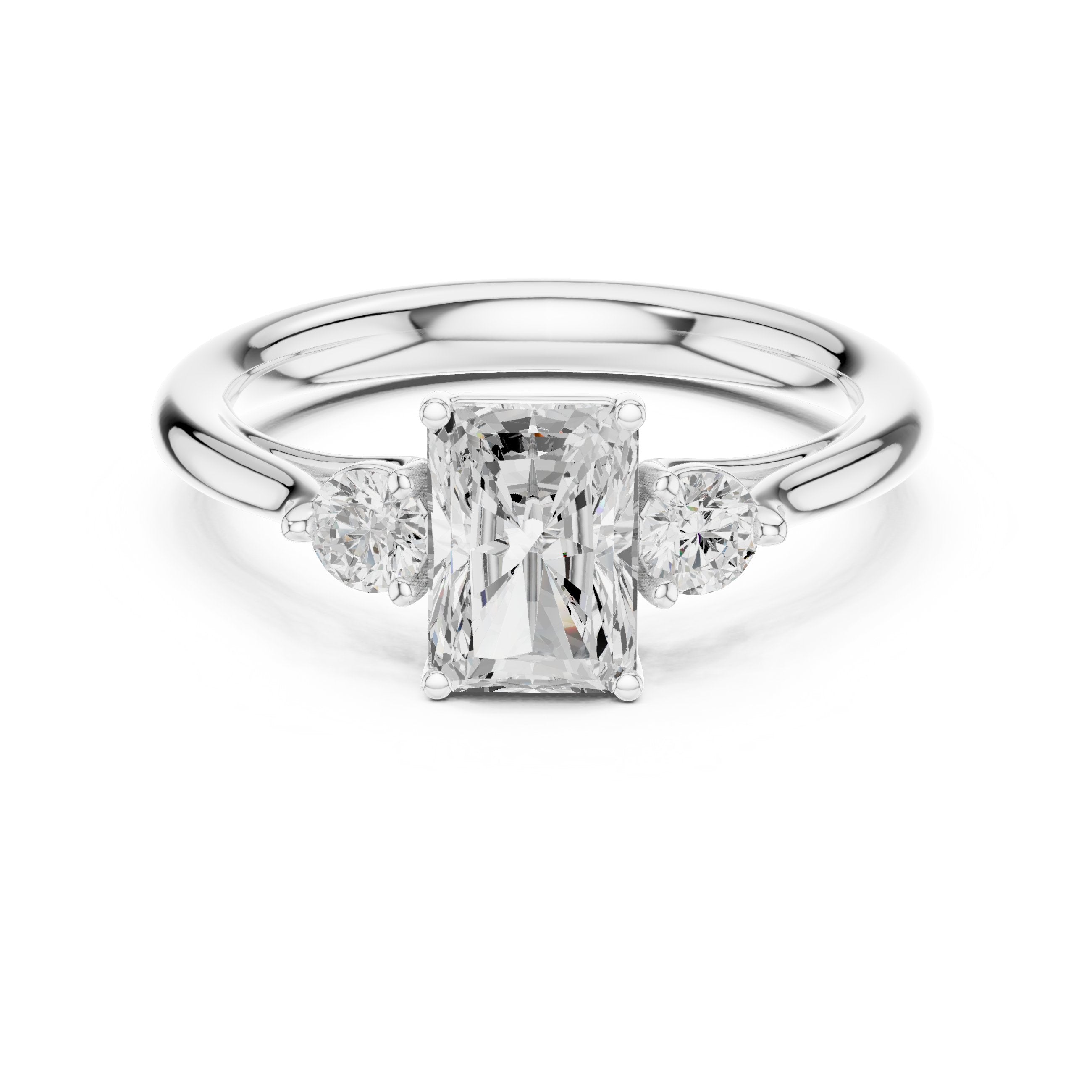 Emerald Cut Three Stone with Pear Shaped Diamonds in White Gold - VYKA Diamonds