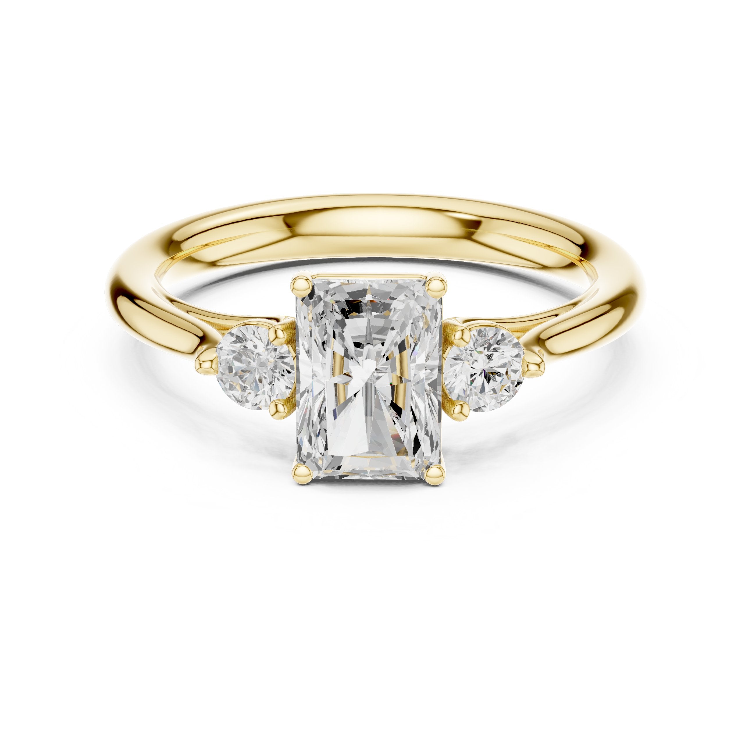 Emerald Cut Three Stone with Pear Shaped Diamonds in Yellow Gold - VYKA Diamonds