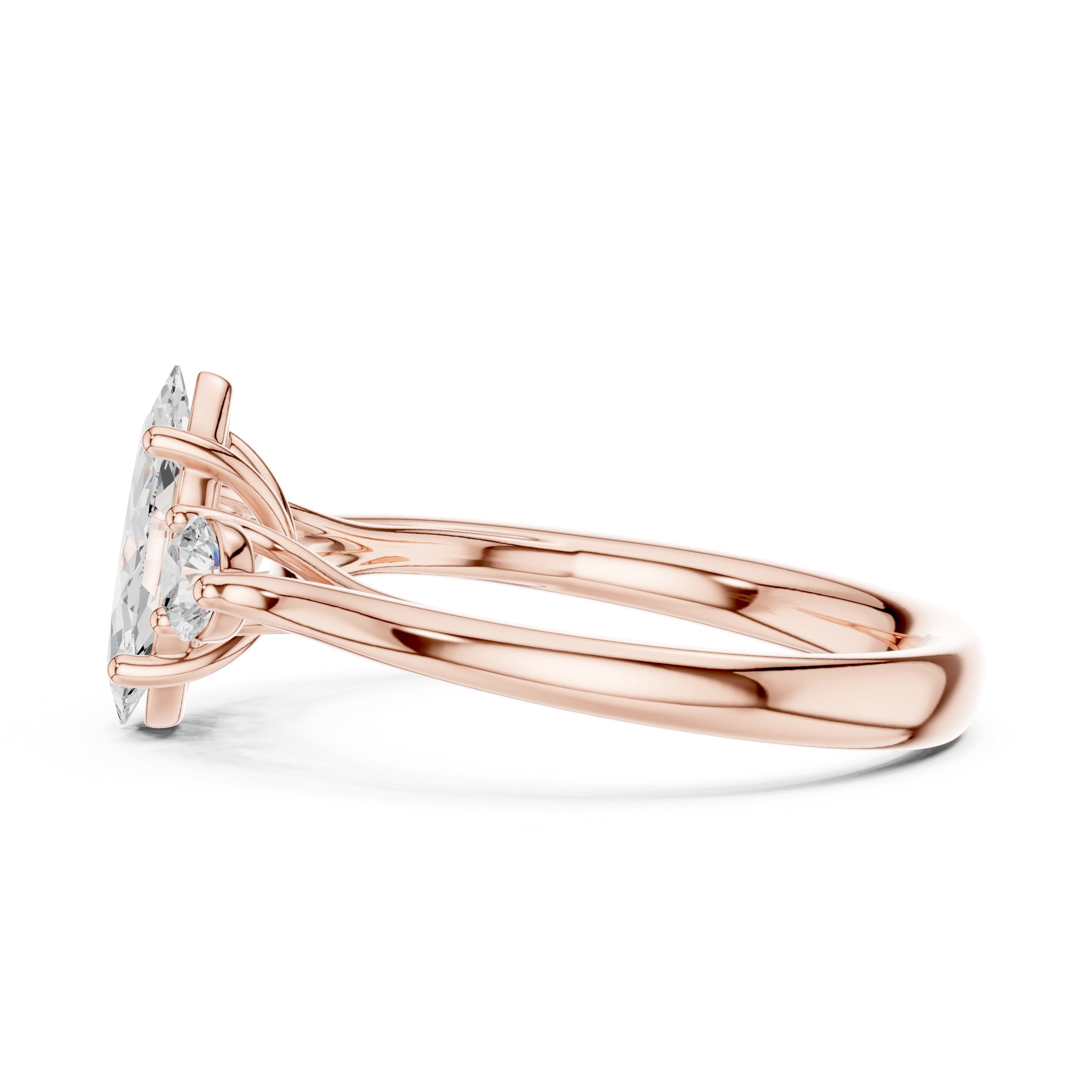 Marquise and Round Three Stone Engagement Ring in Rose Gold - VYKA Diamonds