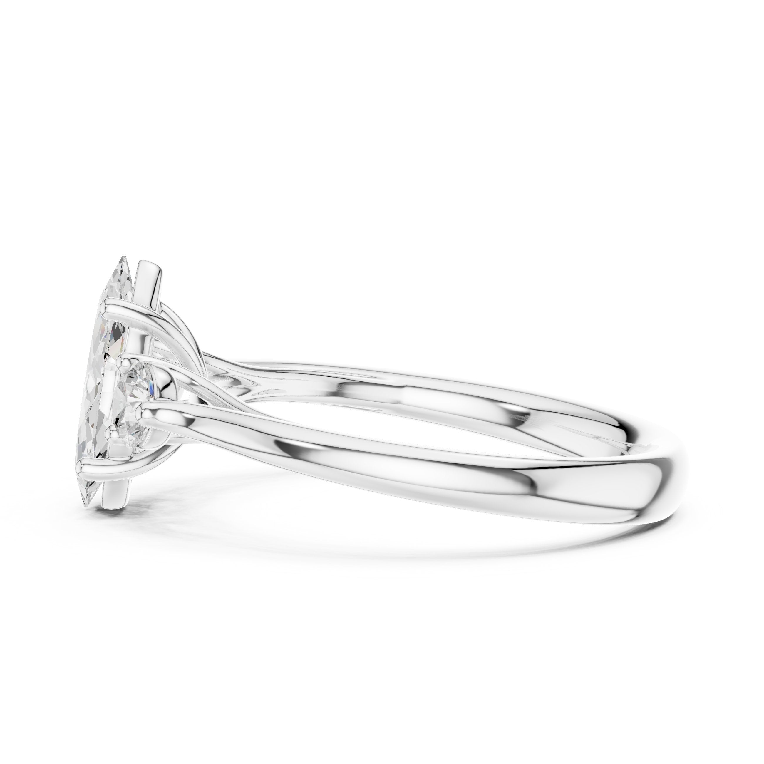Marquise and Round Three Stone Engagement Ring in White Gold - VYKA Diamonds