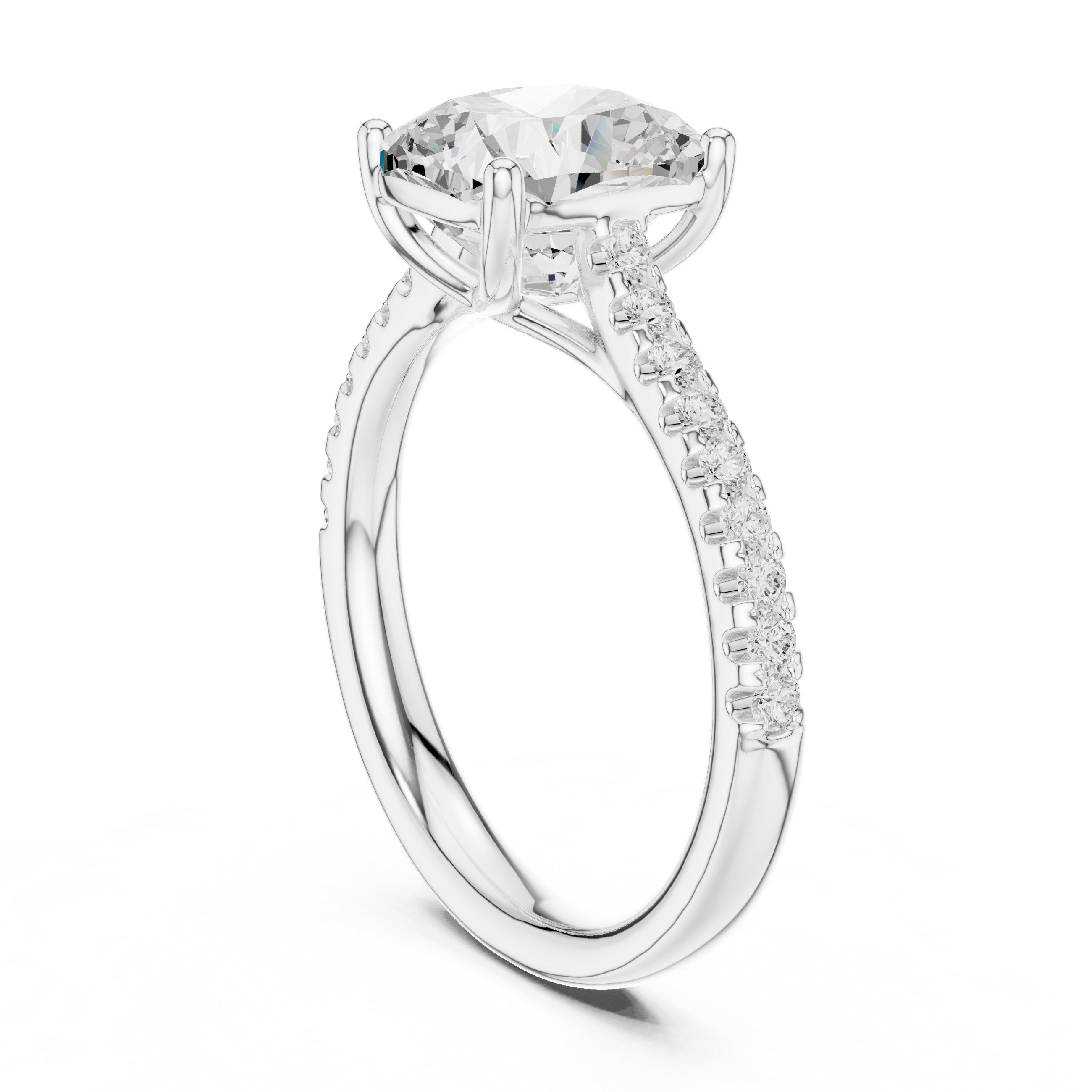 Cushion Cut Diamond Engagement Ring with Pavé Band in White Gold - VYKA Diamonds