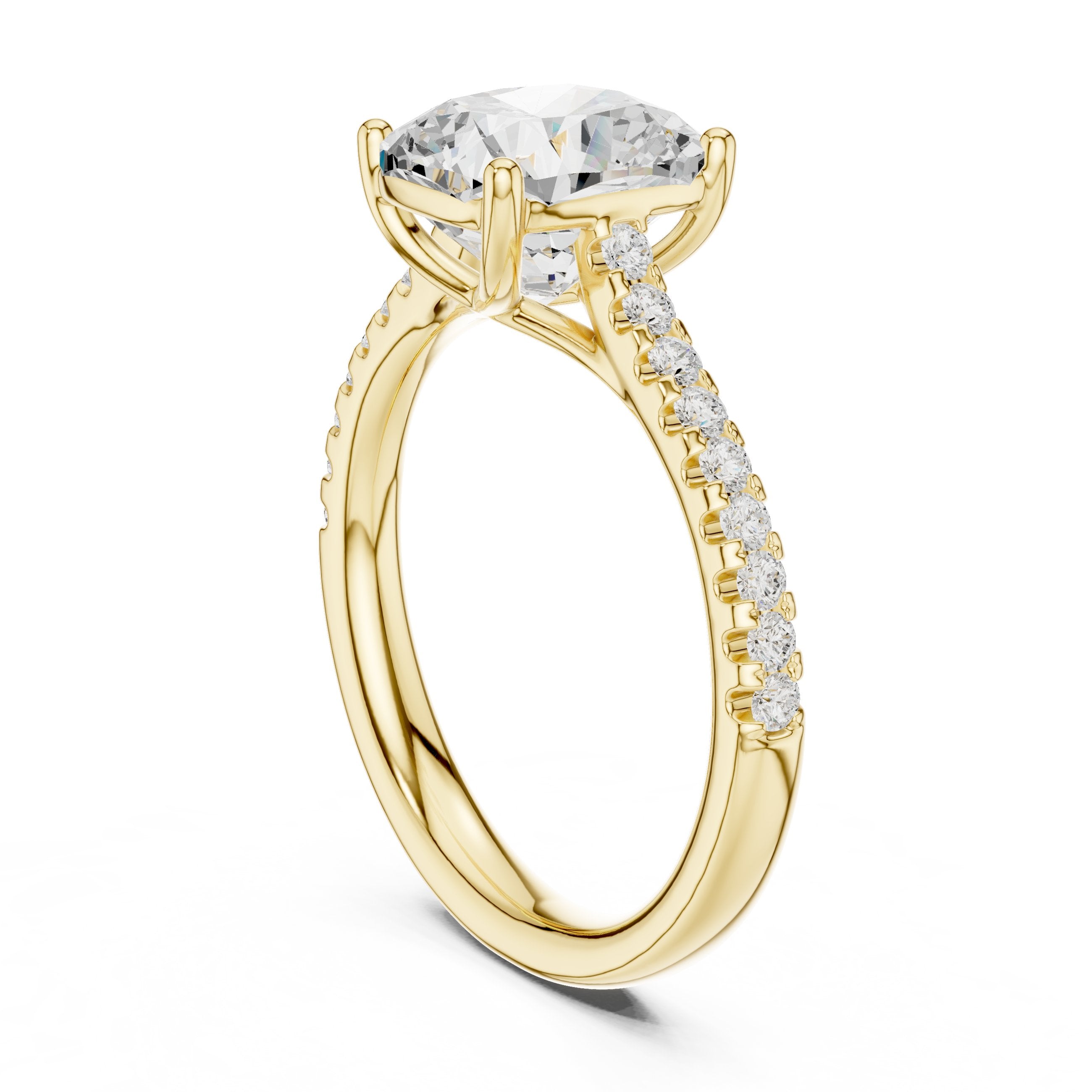 Cushion Cut Diamond Engagement Ring with Pavé Band in Yellow Gold - VYKA Diamonds