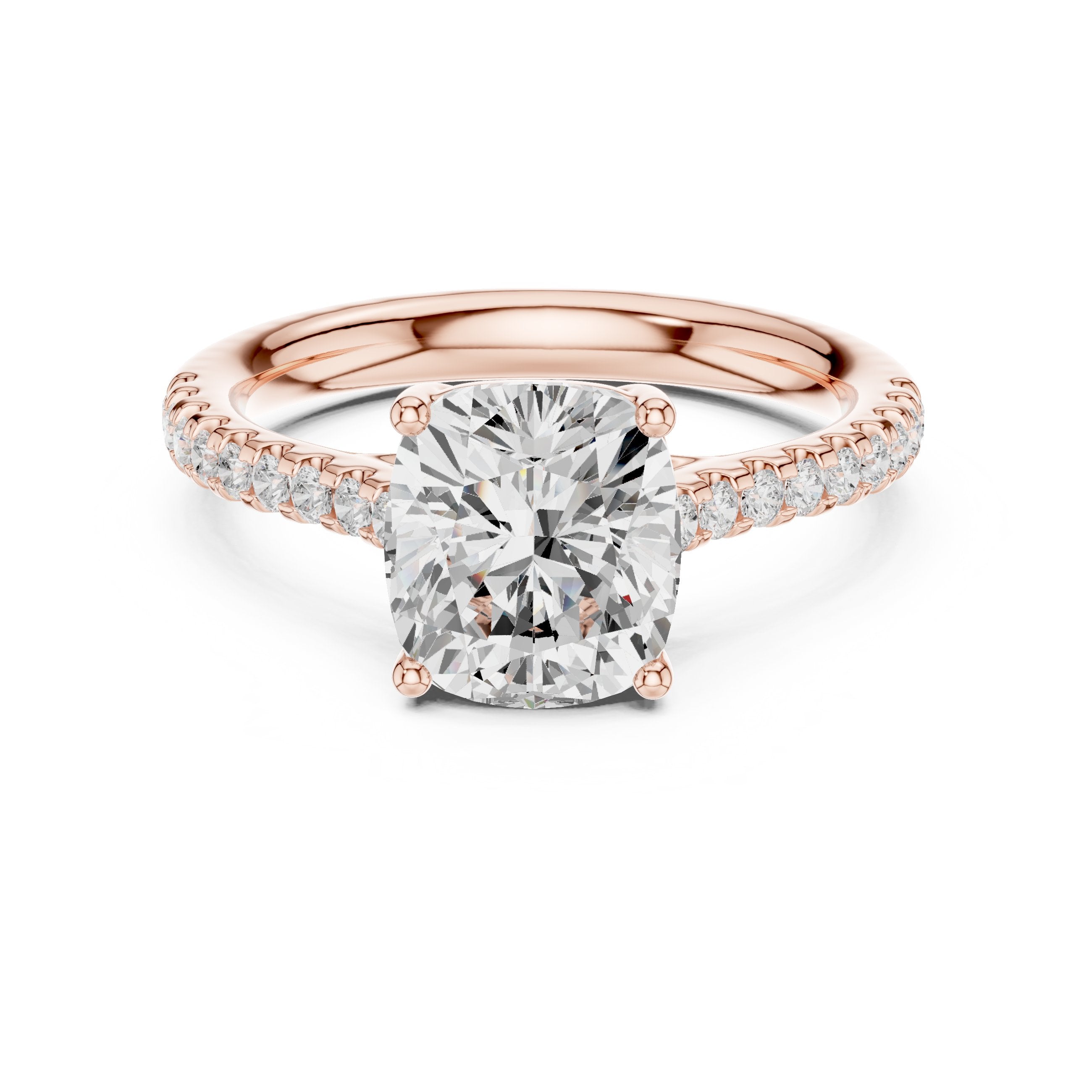 Cushion Cut Diamond Engagement Ring with Pavé Band in Rose Gold - VYKA Diamonds
